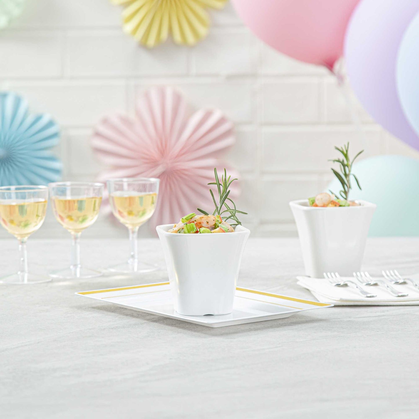 Voga 6 oz Square White Melamine Tasting Cup - Kova - 3" x 3" x 2 3/4" - 10 count box
