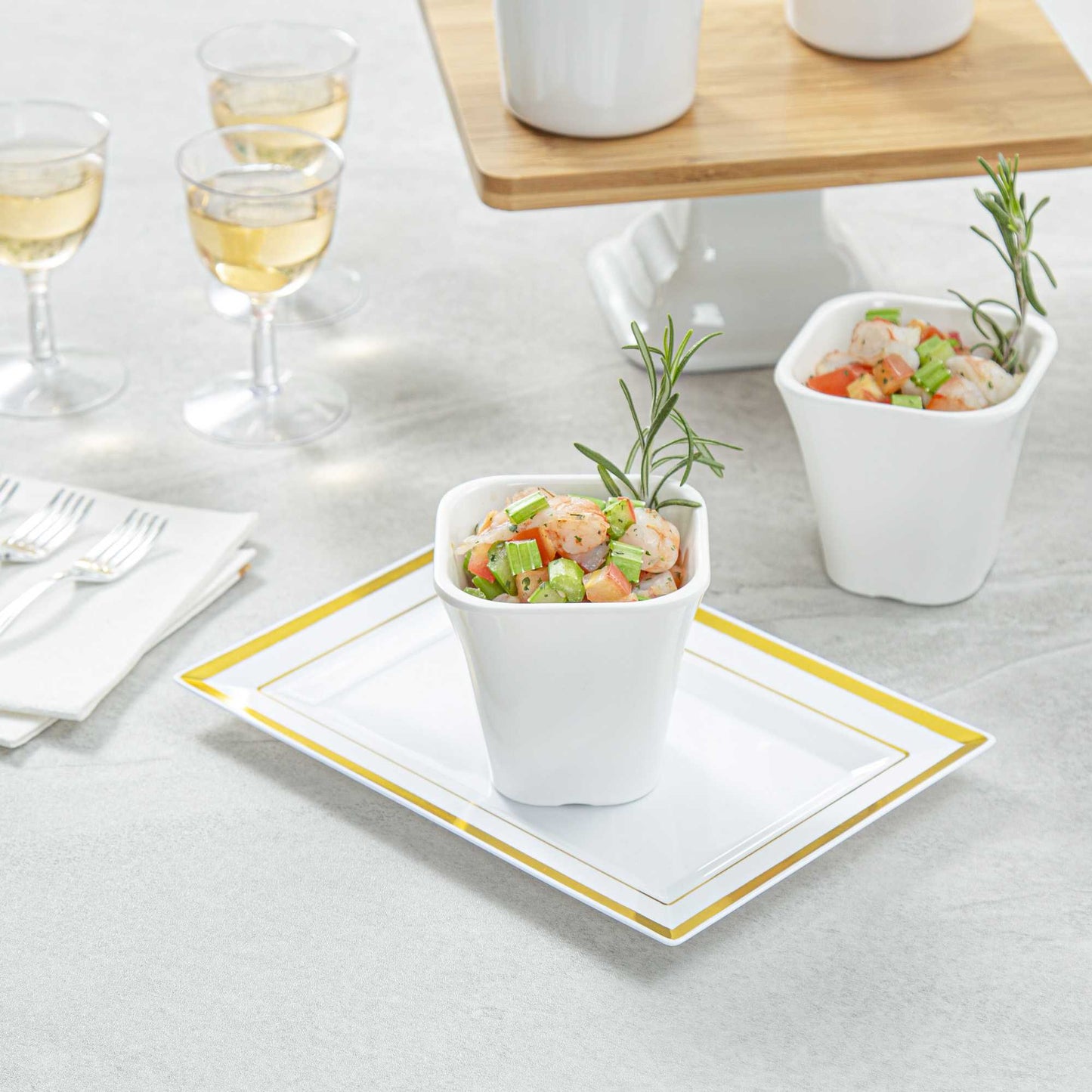 Voga 6 oz Square White Melamine Tasting Cup - Kova - 3" x 3" x 2 3/4" - 10 count box