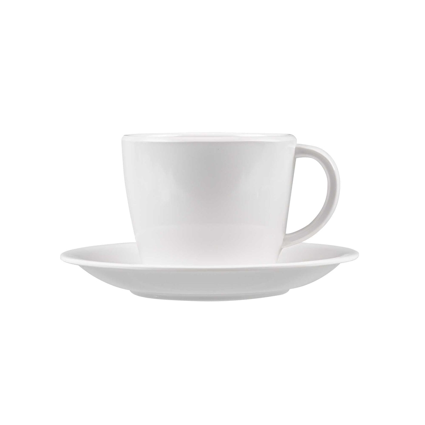 Voga 10 oz Round White Melamine Coffee Cup and Saucer Plate - 10 sets - 6" x 6" x 3" - 10 count box