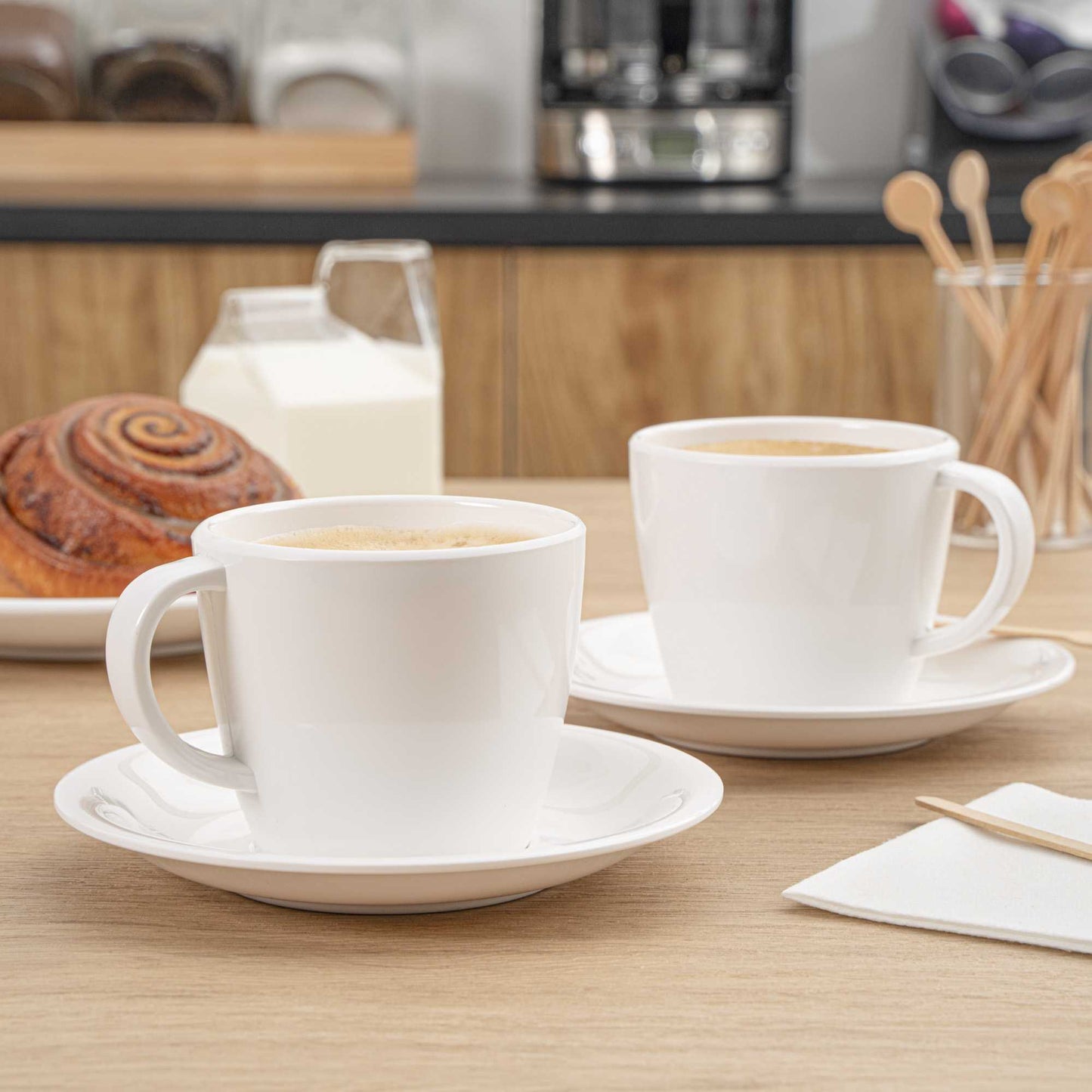 Voga 10 oz Round White Melamine Coffee Cup and Saucer Plate - 10 sets - 6" x 6" x 3" - 10 count box