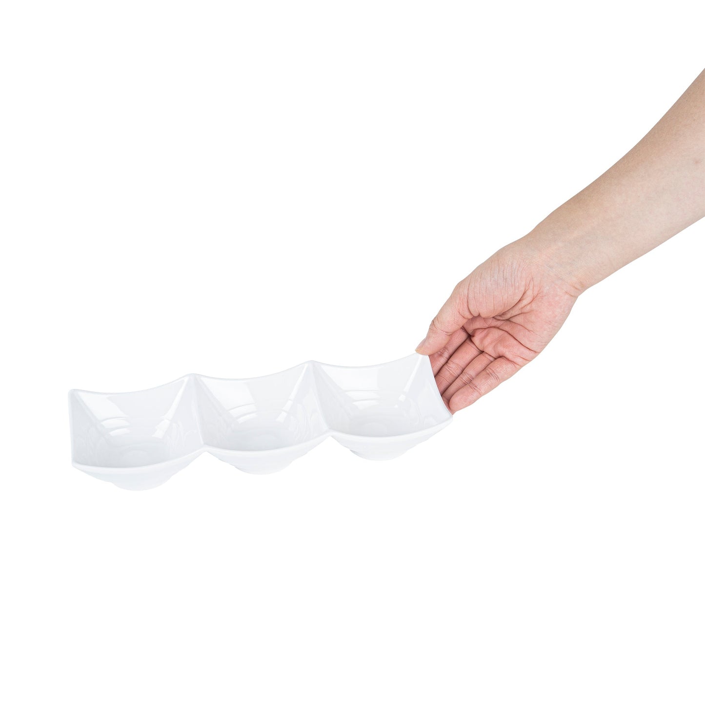 Voga 9 oz Square White Melamine Triplets Set - 9 1/2" x 3 1/4" x 1 3/4" - 10 count box