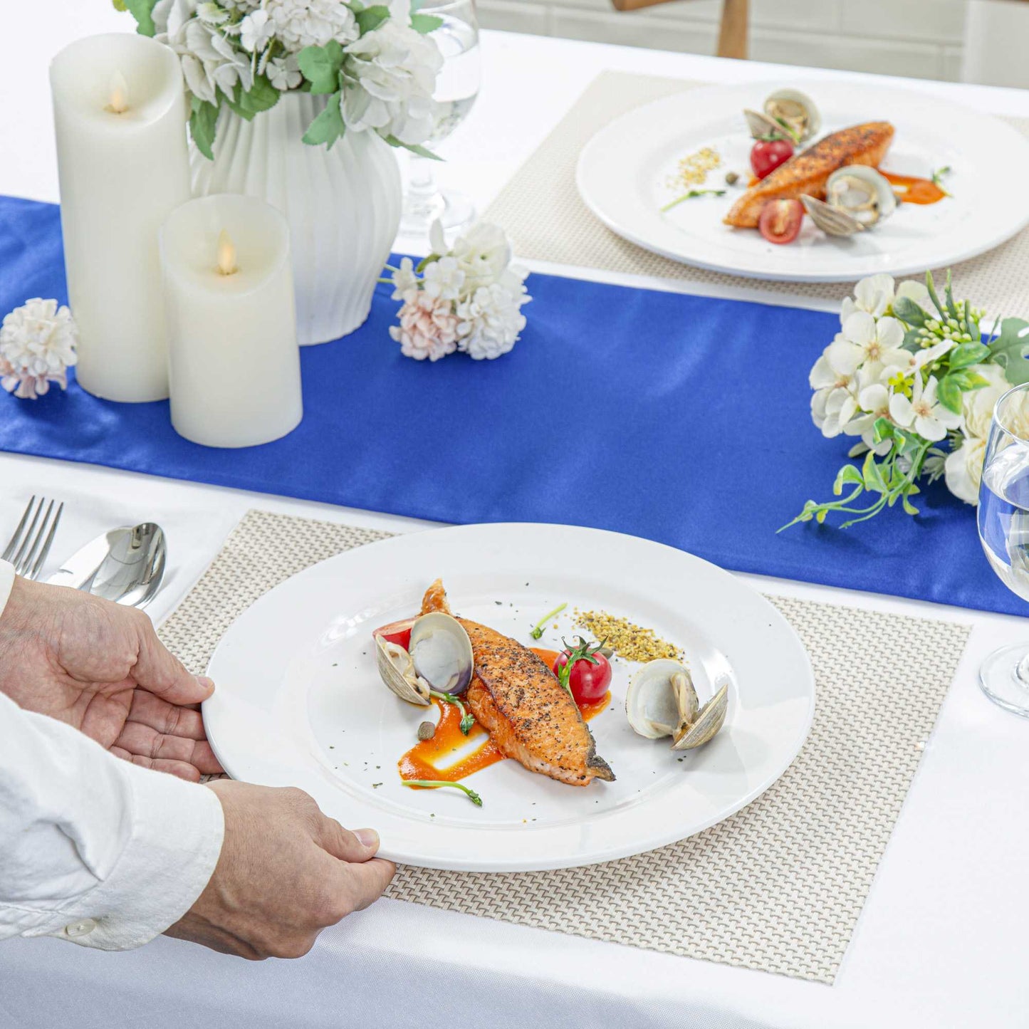 Voga Round White Melamine Extra Large Plate - Classic, Rimmed - 12" x 12" x 3/4" - 10 count box