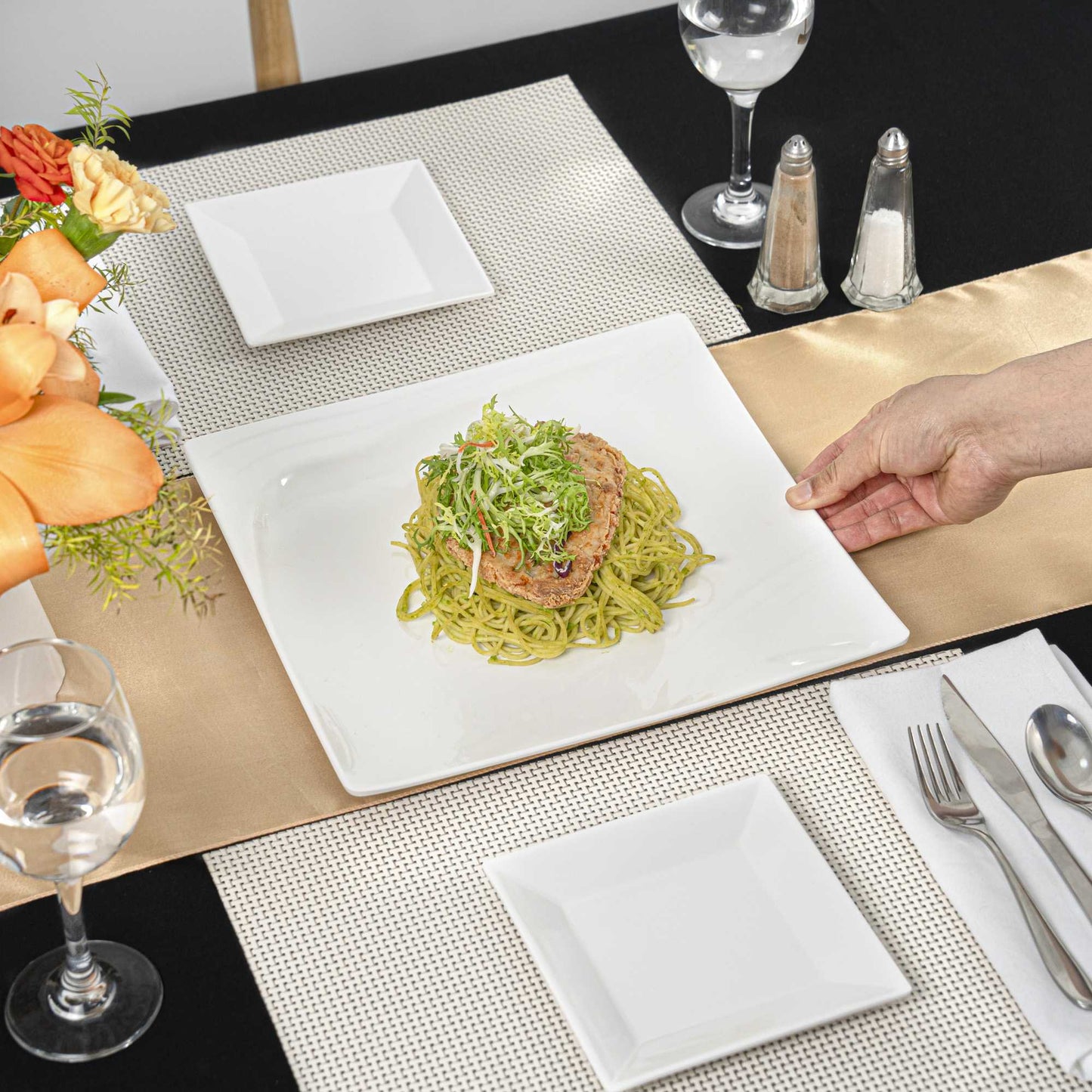 Voga Square White Melamine Large Plate - Flare - 12" x 12" x 1" - 10 count box