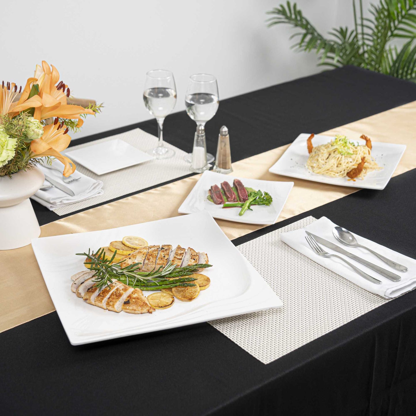 Voga Square White Melamine Extra Large Plate - Flare - 14" x 14" x 1 1/4" - 10 count box