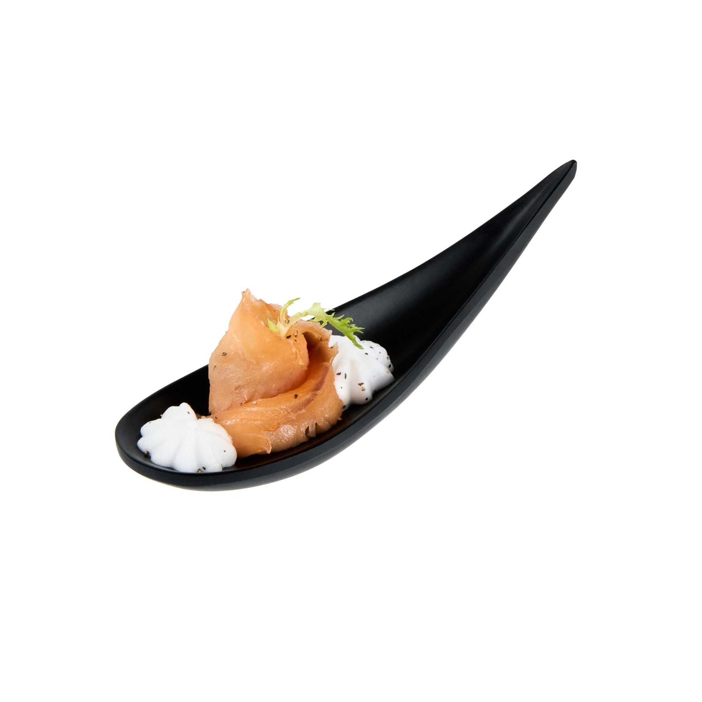 Voga Teardrop Black Melamine Tasting Spoon - Japonais, Moderna - 4 1/4" x 1 3/4" x 1 3/4" - 10 count box