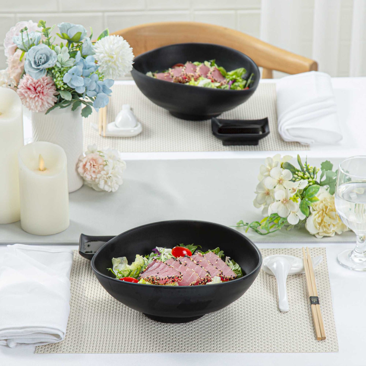 Voga 44 oz Round Black Melamine Freeform Large Bowl - Japonais, Black Stone - 9 1/2" x 7 3/4" x 3 1/2" - 2 count box
