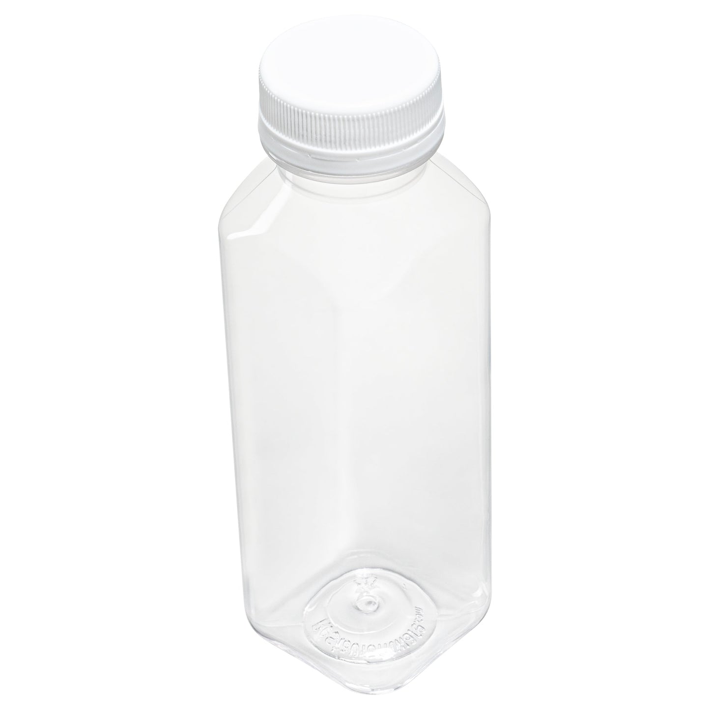Bottle Tek 12 oz Square Clear Plastic Cold Pressed Juice Bottle - with Safety Cap - 2" x 2" x 6 1/2" - 100 count box