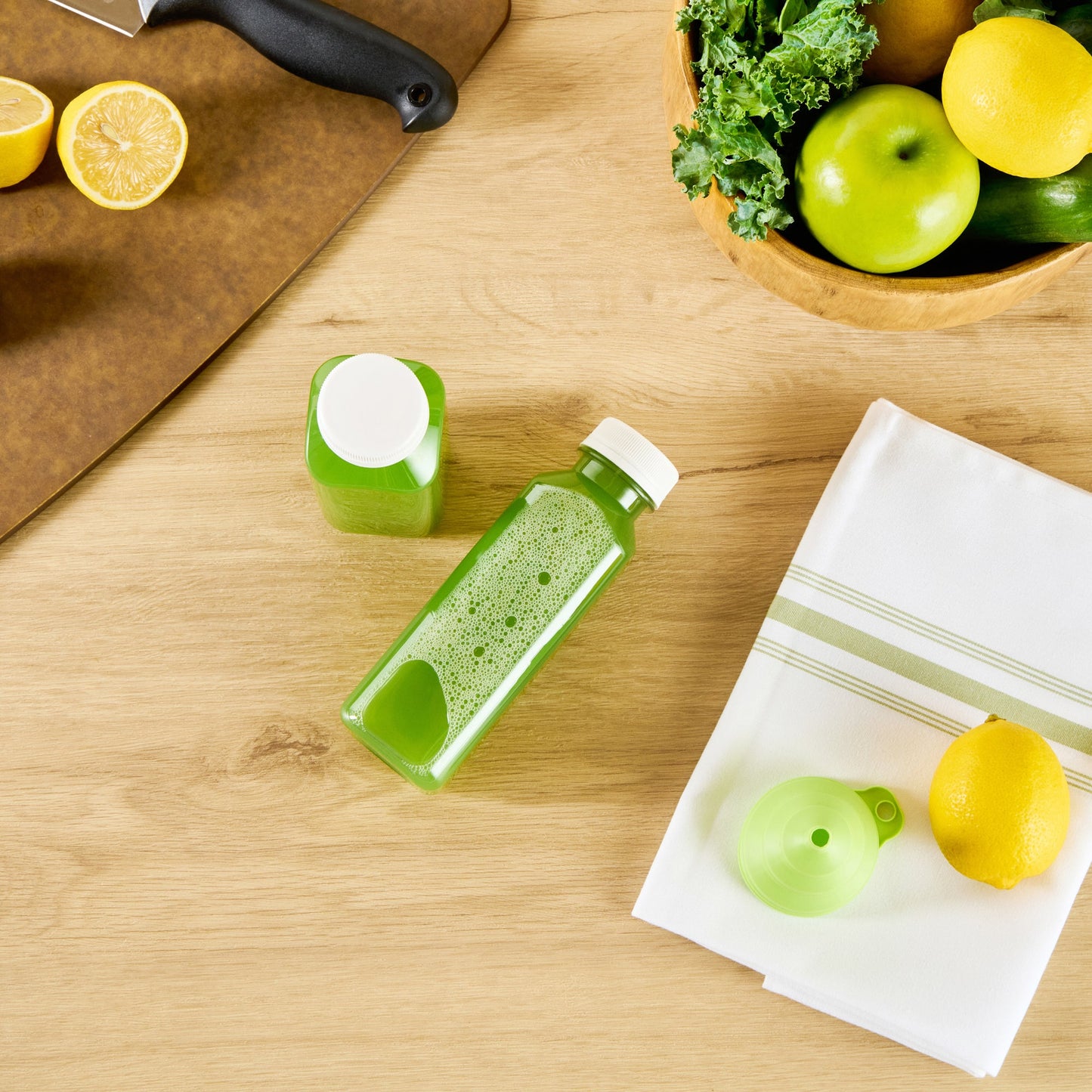 Bottle Tek 12 oz Square Clear Plastic Cold Pressed Juice Bottle - with Safety Cap - 2" x 2" x 6 1/2" - 100 count box