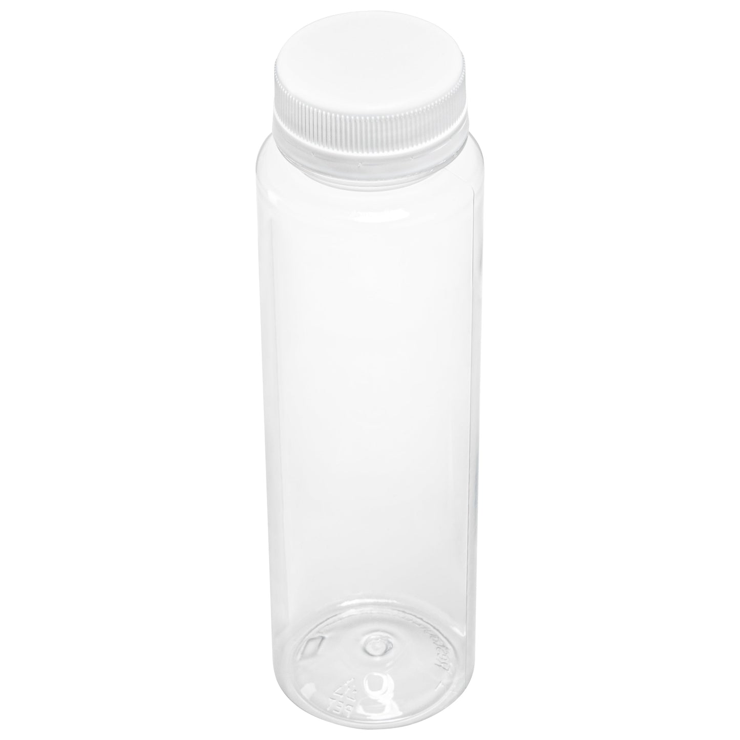 Bottle Tek 8 oz Round Clear Plastic Cold Pressed Juice Bottle - with Safety Cap - 2" x 2" x 6 3/4" - 100 count box