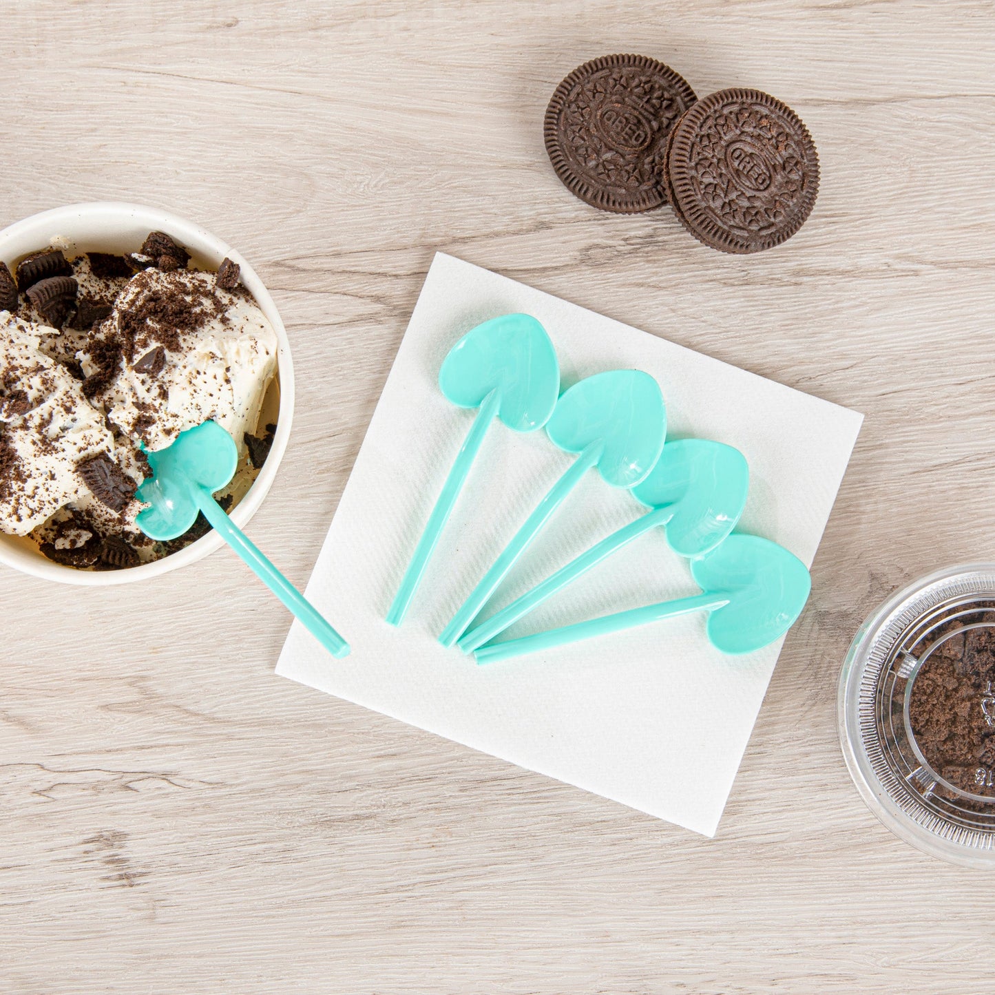 Coppetta Teal Plastic Love Shovel Spoon - 3 1/2" x 1 1/4" - 500 count box