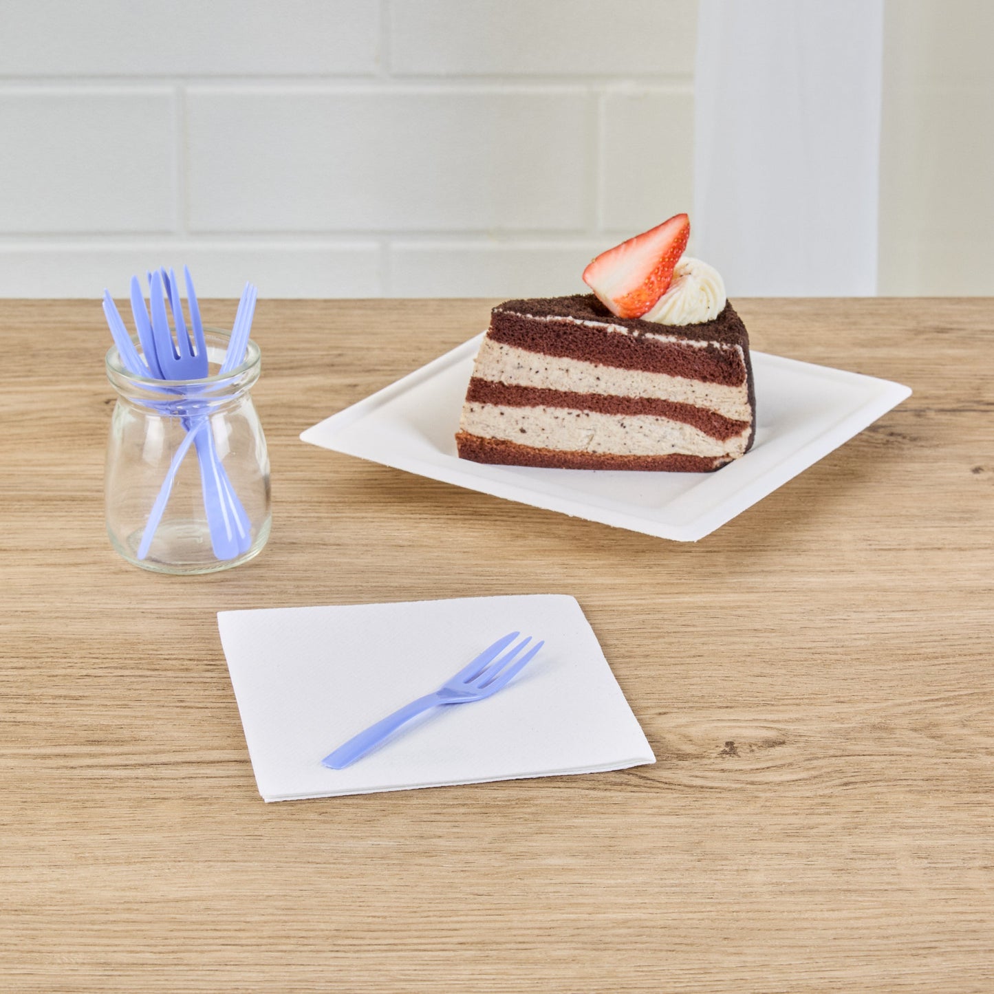 Coppetta Periwinkle Plastic Cake Fork with Knife Edge - 4" x 3/4" - 500 count box