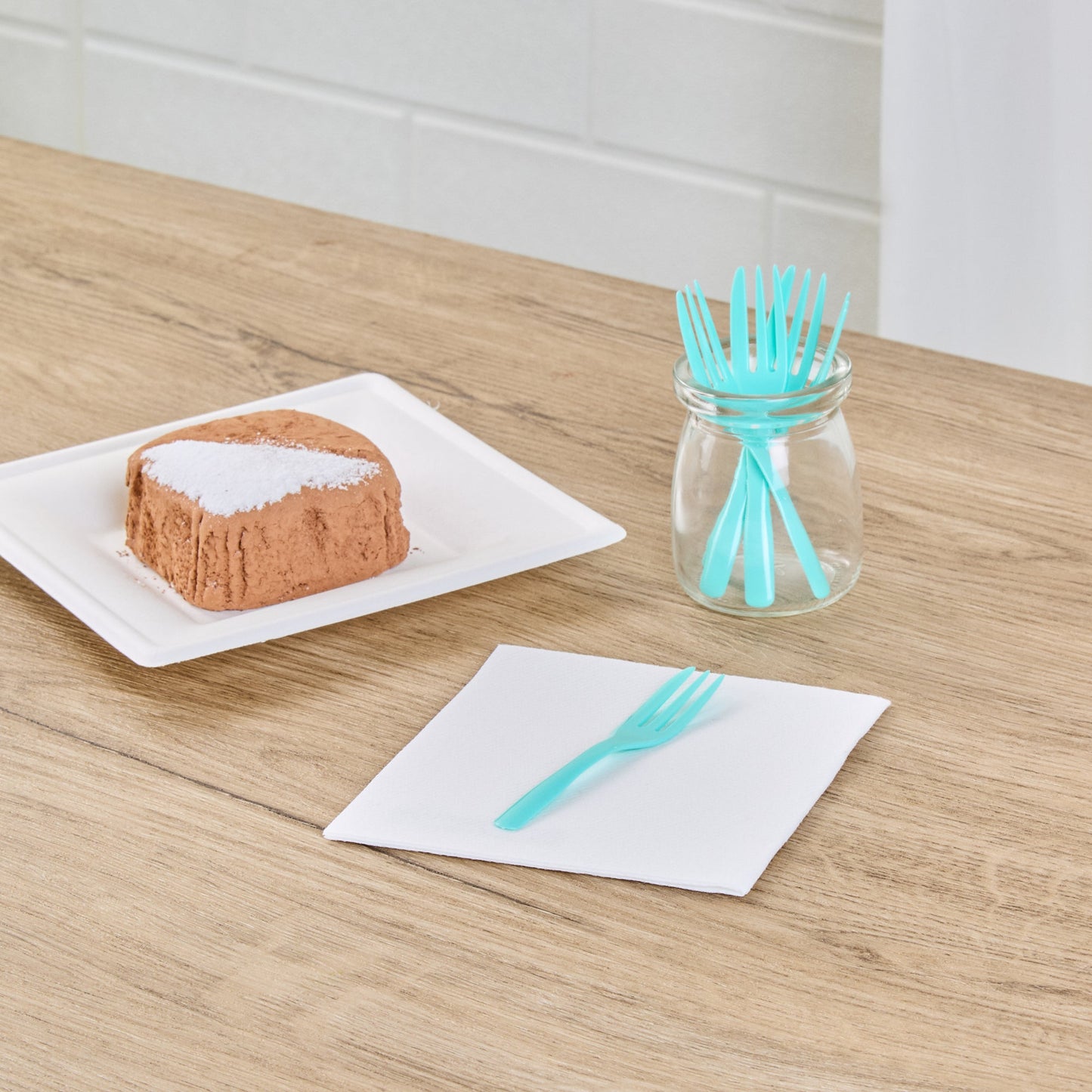 Coppetta Teal Plastic Cake Fork with Knife Edge - 4" x 3/4" - 500 count box