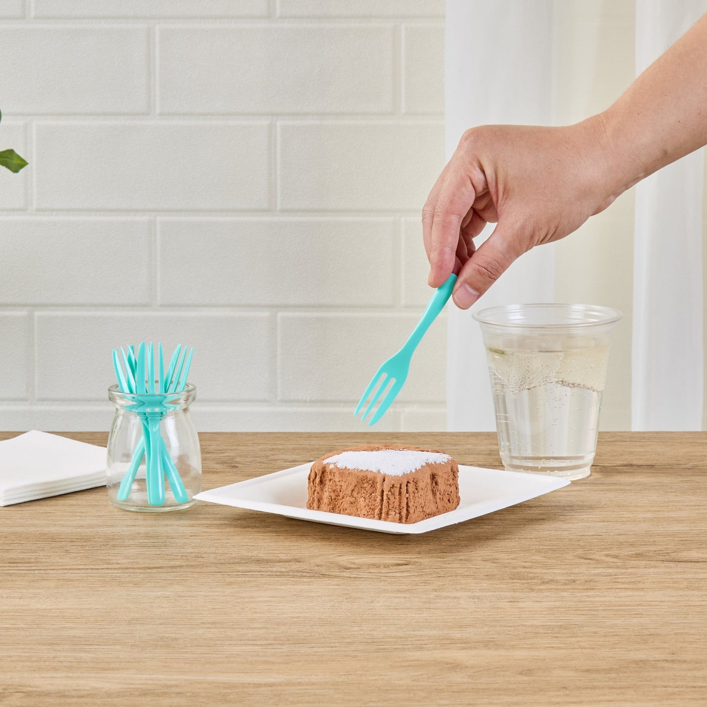 Coppetta Teal Plastic Cake Fork with Knife Edge - 4" x 3/4" - 500 count box