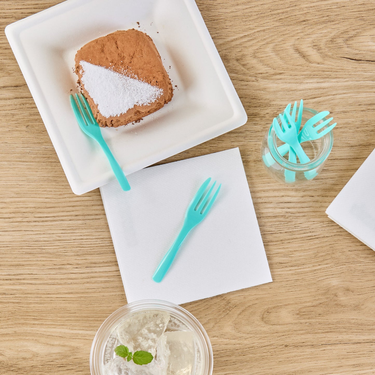 Coppetta Teal Plastic Cake Fork with Knife Edge - 4" x 3/4" - 500 count box