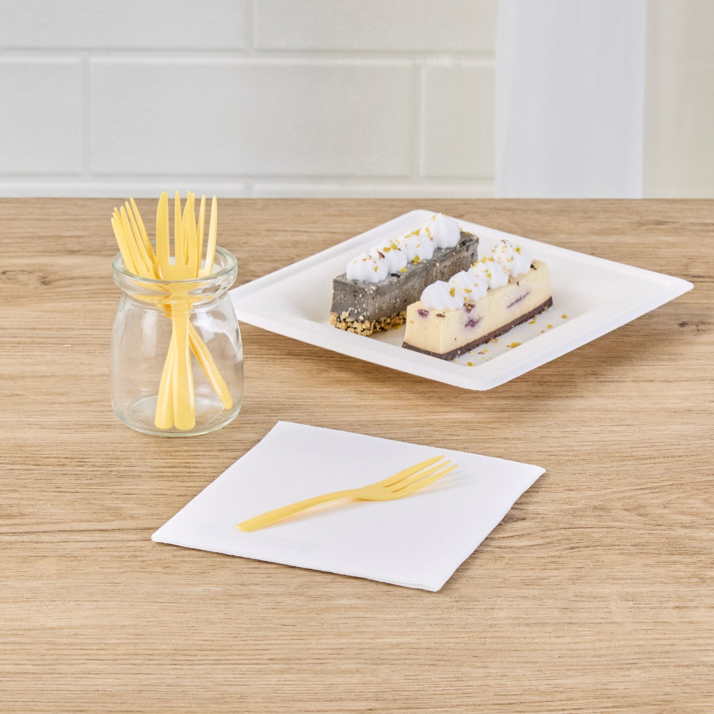 Coppetta Baby Yellow Plastic Cake Fork with Knife Edge - 4" x 3/4" - 500 count box