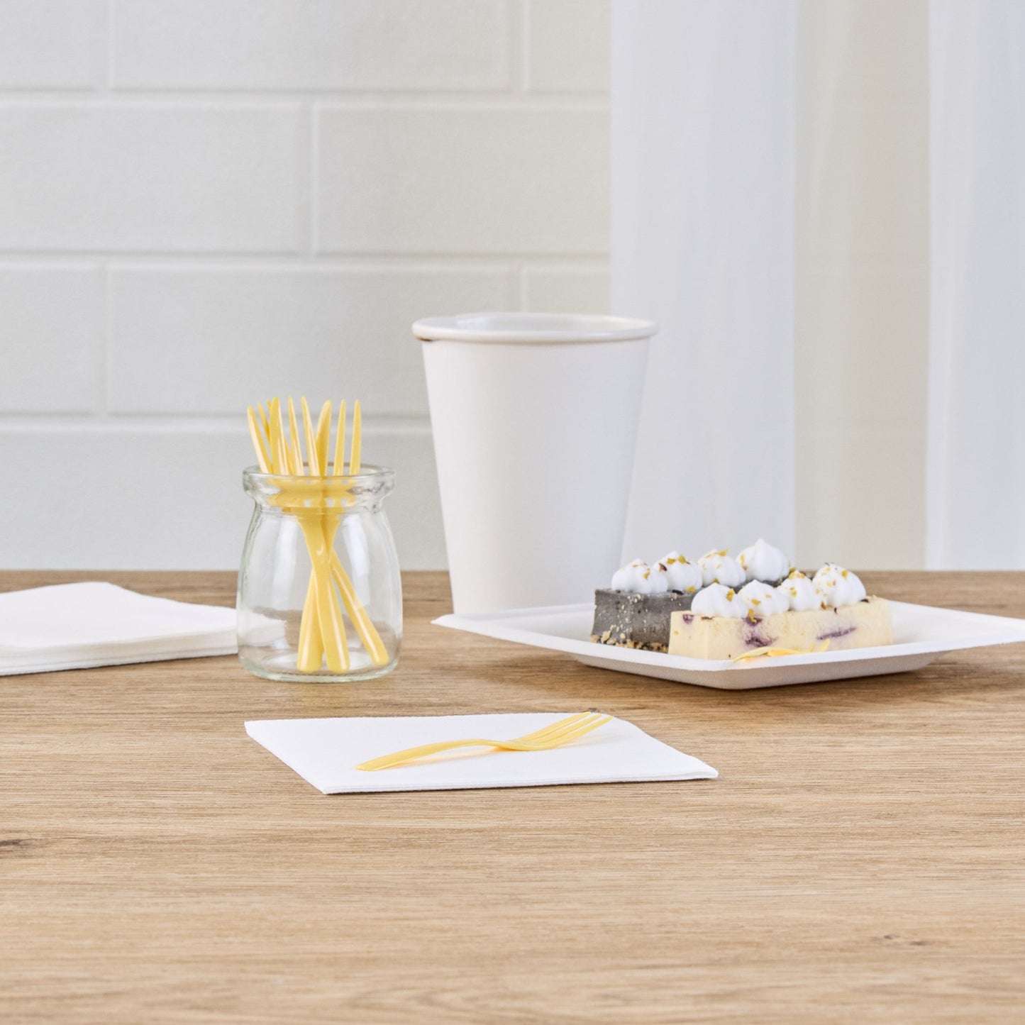 Coppetta Baby Yellow Plastic Cake Fork with Knife Edge - 4" x 3/4" - 500 count box