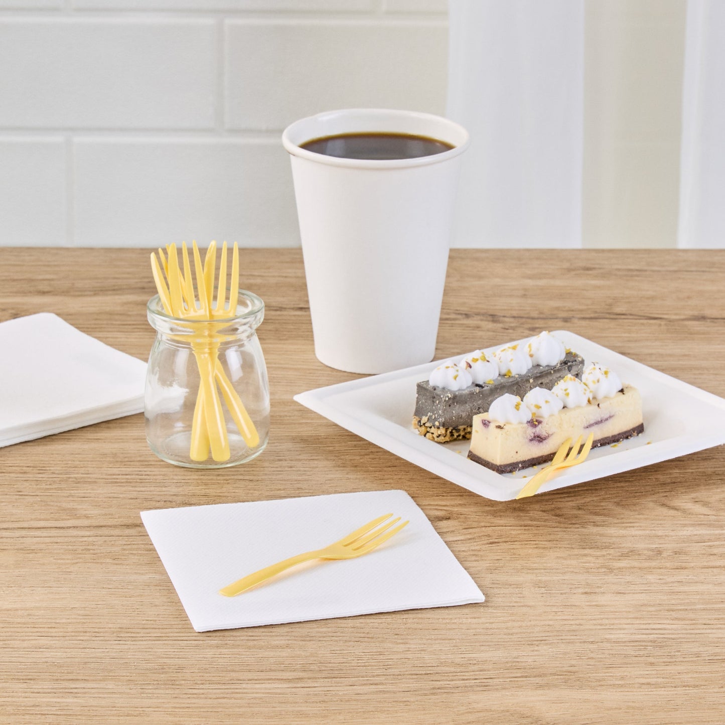 Coppetta Baby Yellow Plastic Cake Fork with Knife Edge - 4" x 3/4" - 500 count box