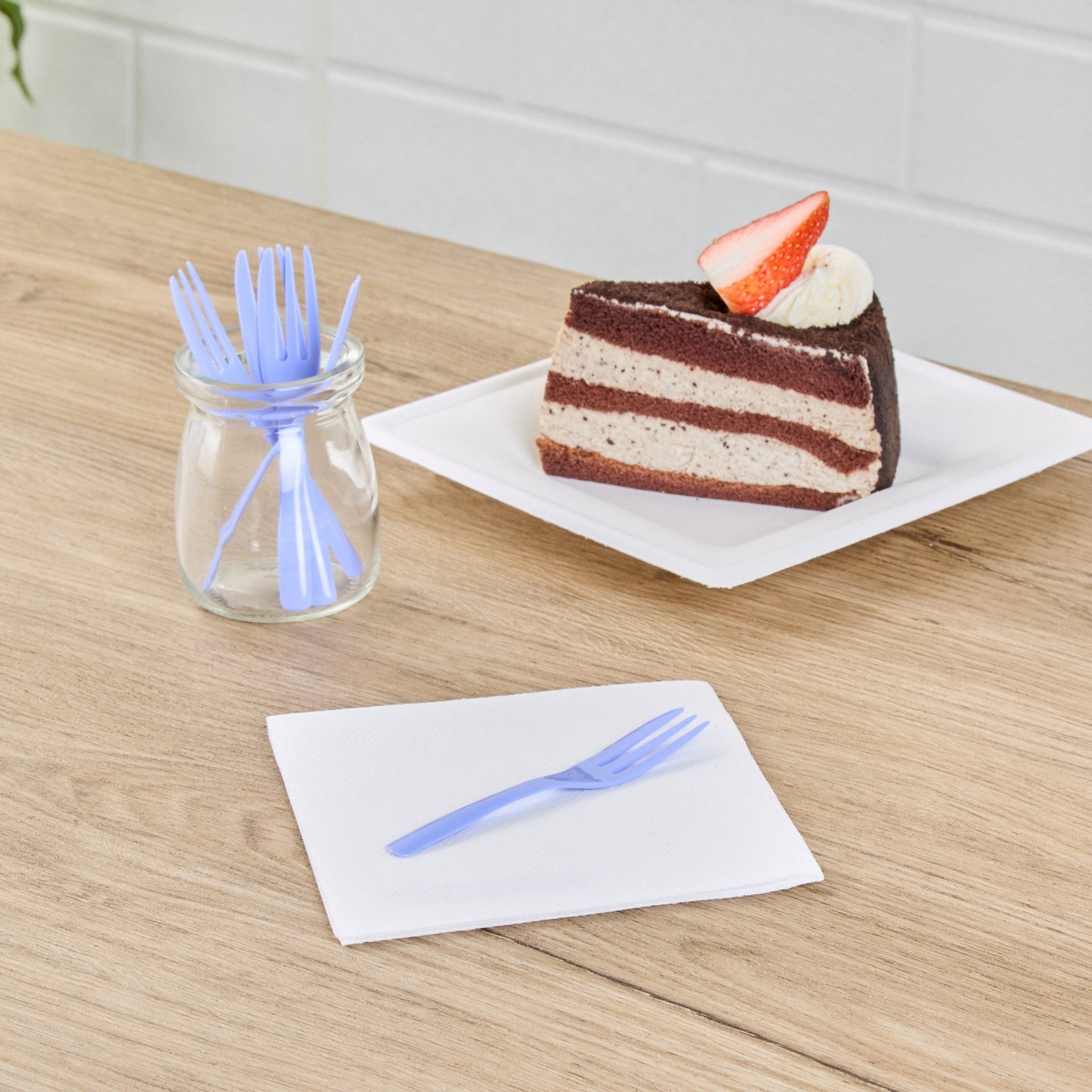 Coppetta Periwinkle Plastic Cake Fork with Knife Edge - 4" x 3/4" - 100 count box
