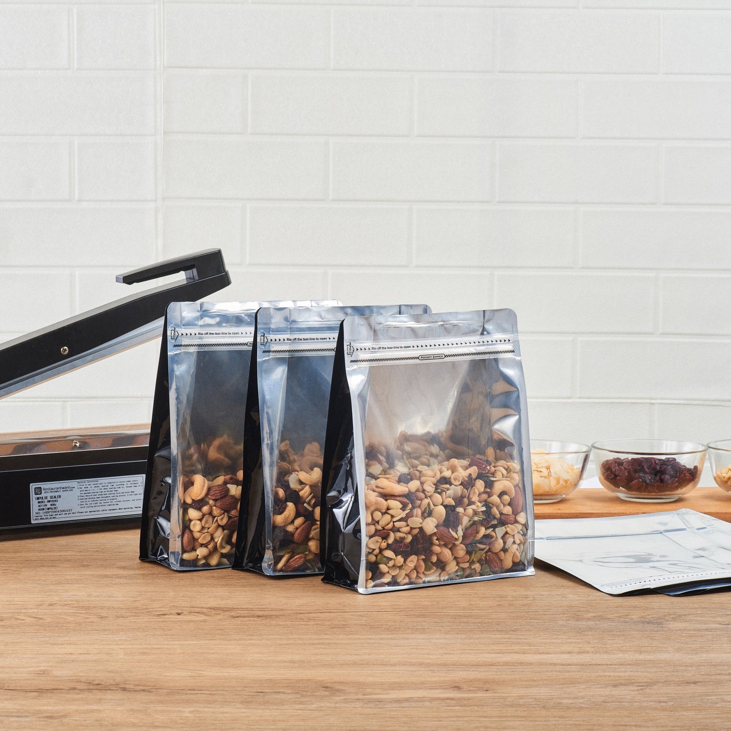 Bag Tek Black Plastic Large Snack Bag - Double Seal, Rip Lock, Heat Sealable - 9 1/2" x 7 1/2" x 2 3/4" - 100 count box