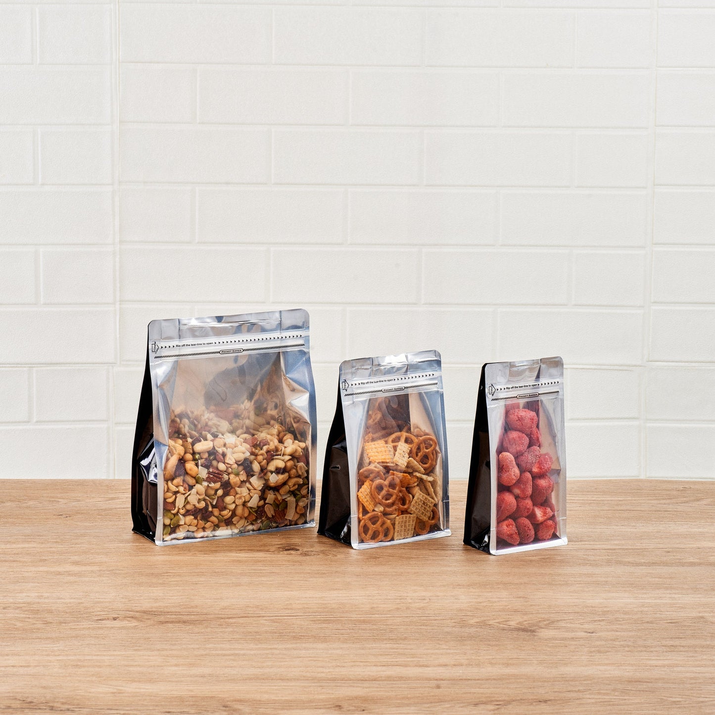 Bag Tek Black Plastic Large Snack Bag - Double Seal, Rip Lock, Heat Sealable - 9 1/2" x 7 1/2" x 2 3/4" - 100 count box