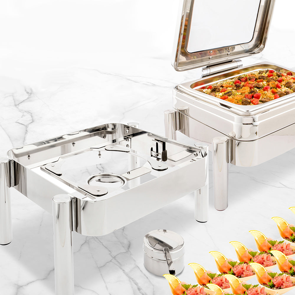 Met Lux 6 qt Rectangle Stainless Steel Straight Leg Stand - Fits Half Size Rectangle Chafer - 1 count box