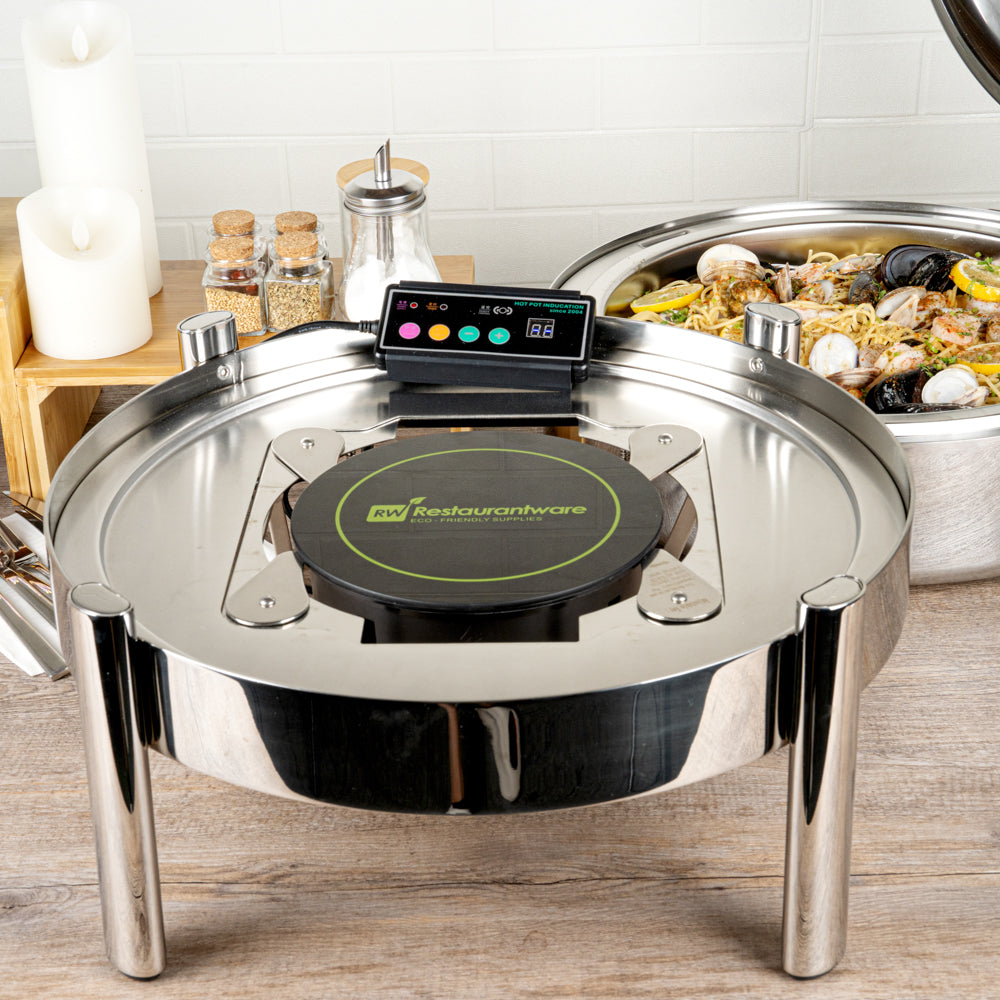 Met Lux Round Black Induction Warming Unit - For Compatible Chafers, 500W, Adjustable - 9 1/2" x 9 1/2" x 3" - 1 count box