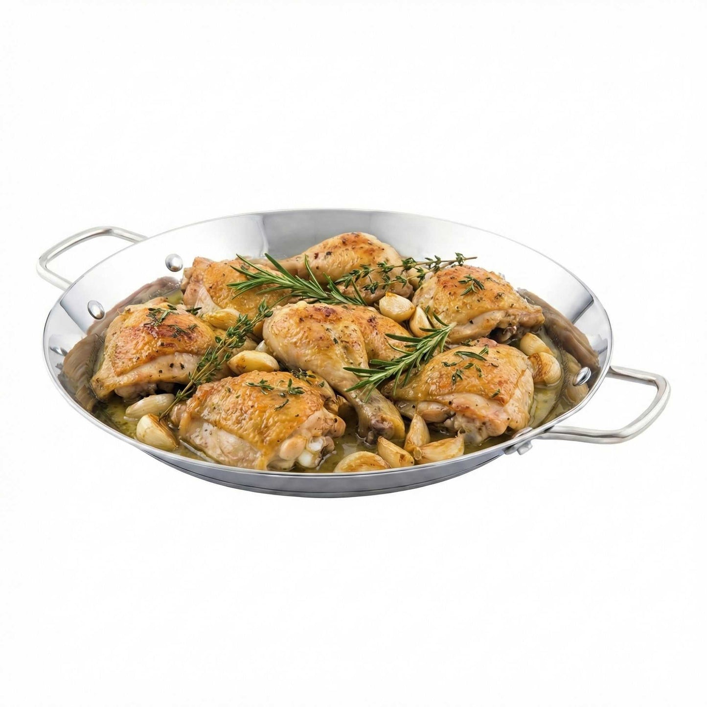 Met Lux Round Stainless Steel Paella Pan - Induction Ready - 13 1/2" x 10" x 1 1/2" - 1 count box