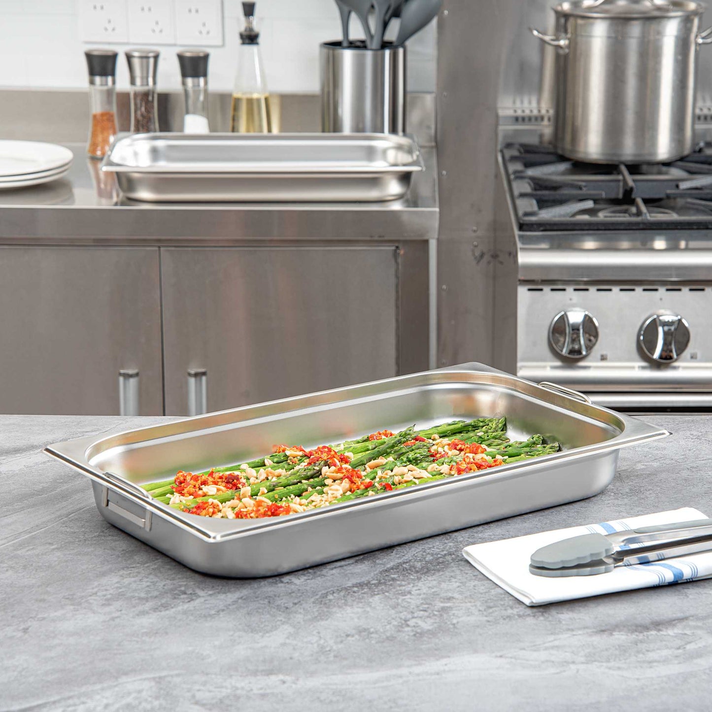 Met Lux Rectangle Stainless Steel Full Size Steam Table Pan 2.5 Inch Deep - Anti Jam, Collapsible Handles - 1 count box