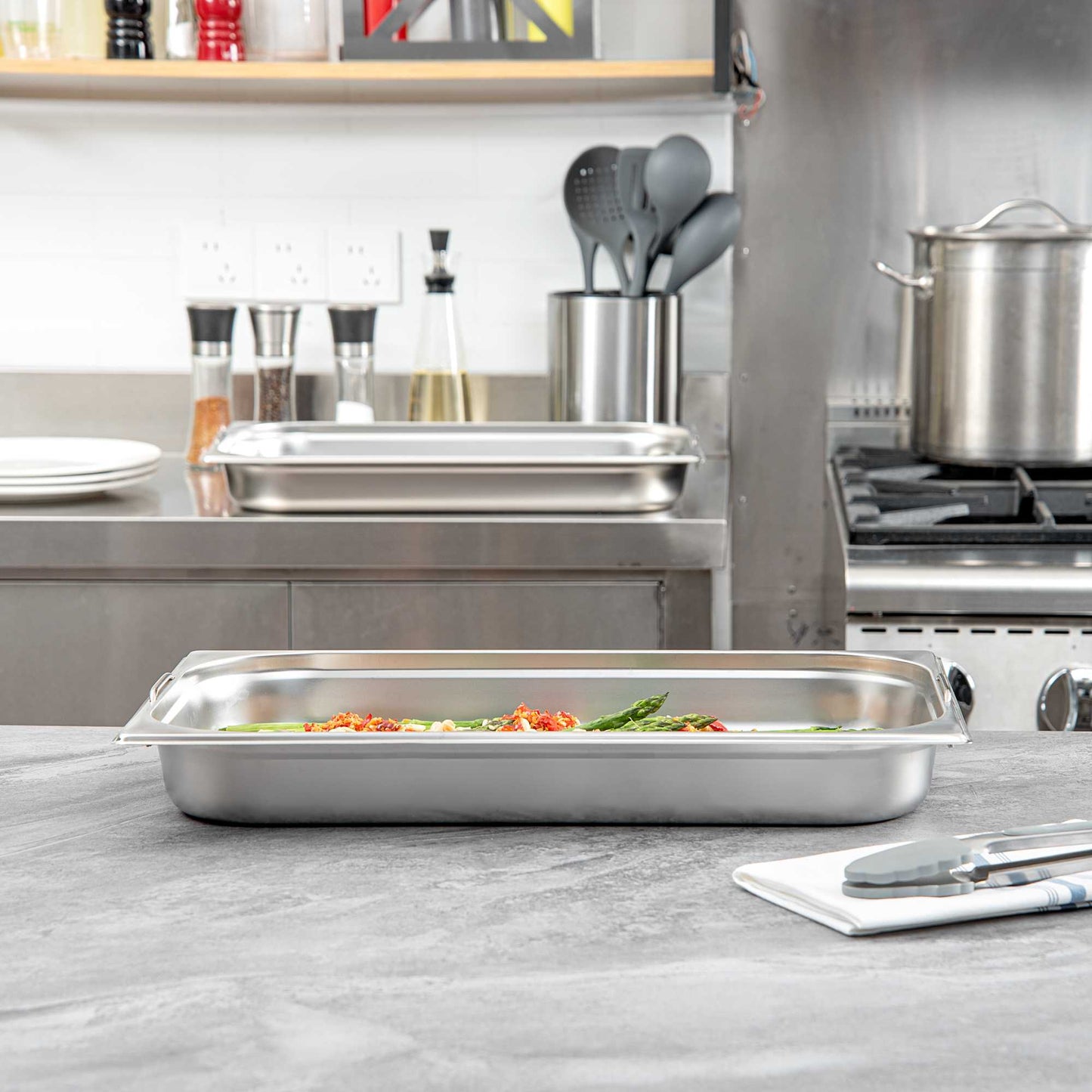 Met Lux Rectangle Stainless Steel Full Size Steam Table Pan 2.5 Inch Deep - Anti Jam, Collapsible Handles - 1 count box