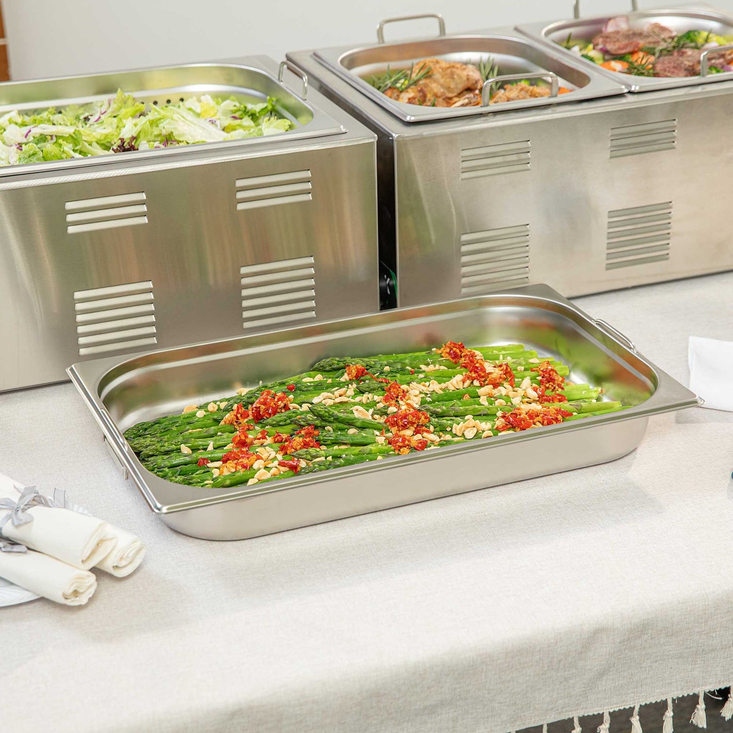 Met Lux Rectangle Stainless Steel Full Size Steam Table Pan 2.5 Inch Deep - Anti Jam, Collapsible Handles - 1 count box