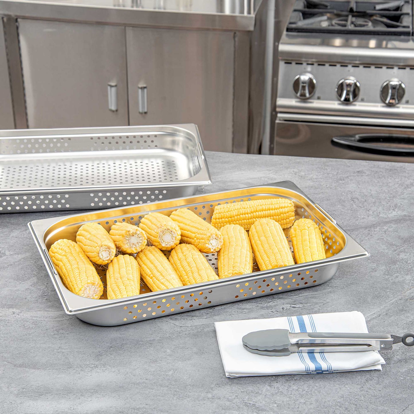 Met Lux Rectangle Stainless Steel Full Size Steam Table Pan 2.5 Inch Deep - Perforated, Anti Jam, Collapsible Handles - 1 count box