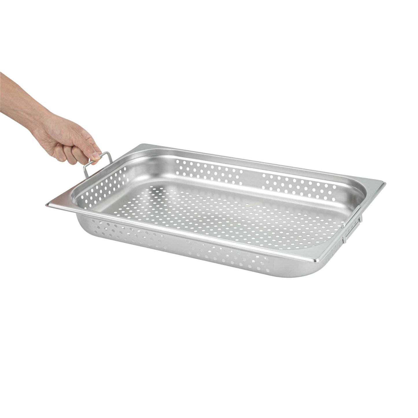 Met Lux Rectangle Stainless Steel Full Size Steam Table Pan 2.5 Inch Deep - Perforated, Anti Jam, Collapsible Handles - 1 count box
