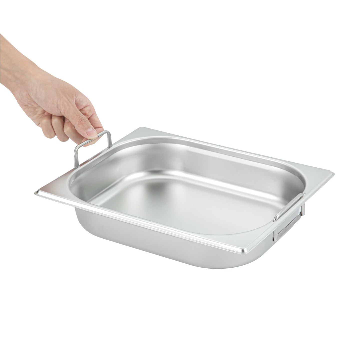 Met Lux Rectangle Stainless Steel 1/2 Size Steam Table Pan 2.5 Inch Deep - Anti Jam, Collapsible Handles - 1 count box