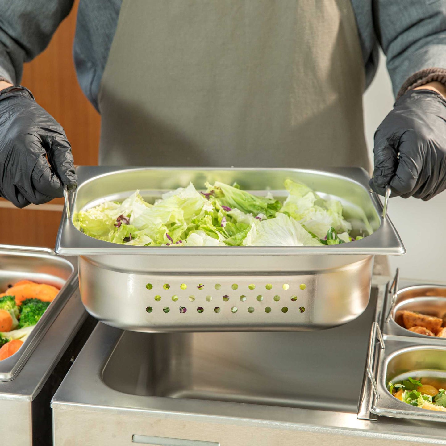 Met Lux Rectangle Stainless Steel 1/2 Size Steam Table Pan 4 Inch Deep - Perforated, Anti Jam, Collapsible Handles - 1 count box