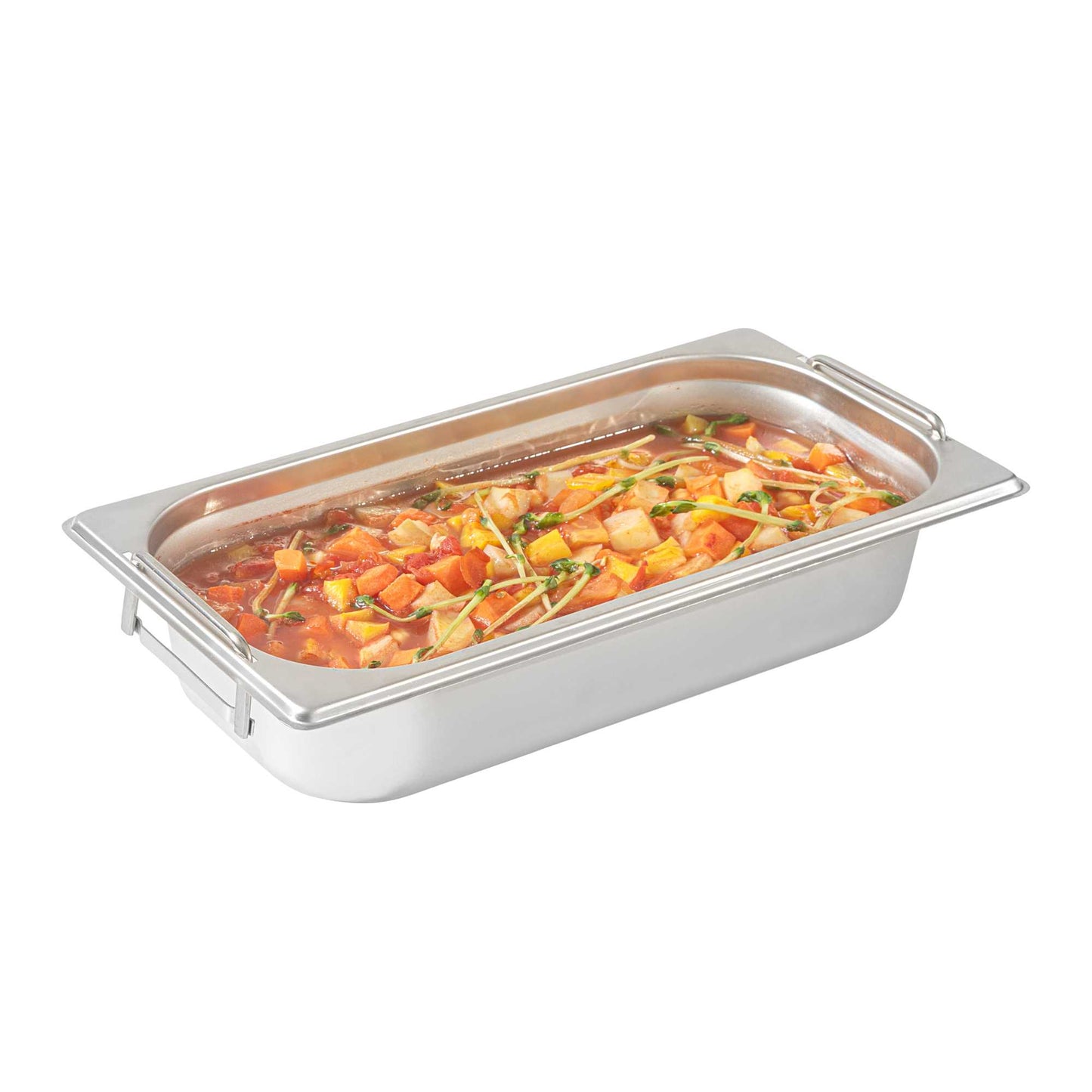 Met Lux Rectangle Stainless Steel 1/3 Size Steam Table Pan 2.5 Inch Deep - Anti Jam, Collapsible Handles - 1 count box
