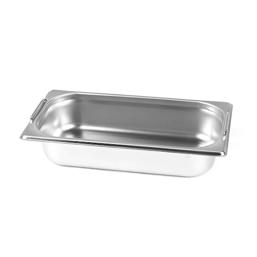 Met Lux Rectangle Stainless Steel 1/3 Size Steam Table Pan 2.5 Inch Deep - Anti Jam, Collapsible Handles - 1 count box