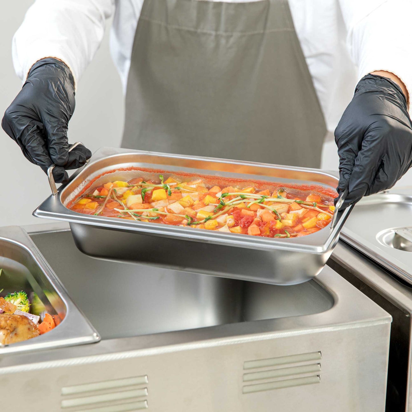 Met Lux Rectangle Stainless Steel 1/3 Size Steam Table Pan 2.5 Inch Deep - Anti Jam, Collapsible Handles - 1 count box