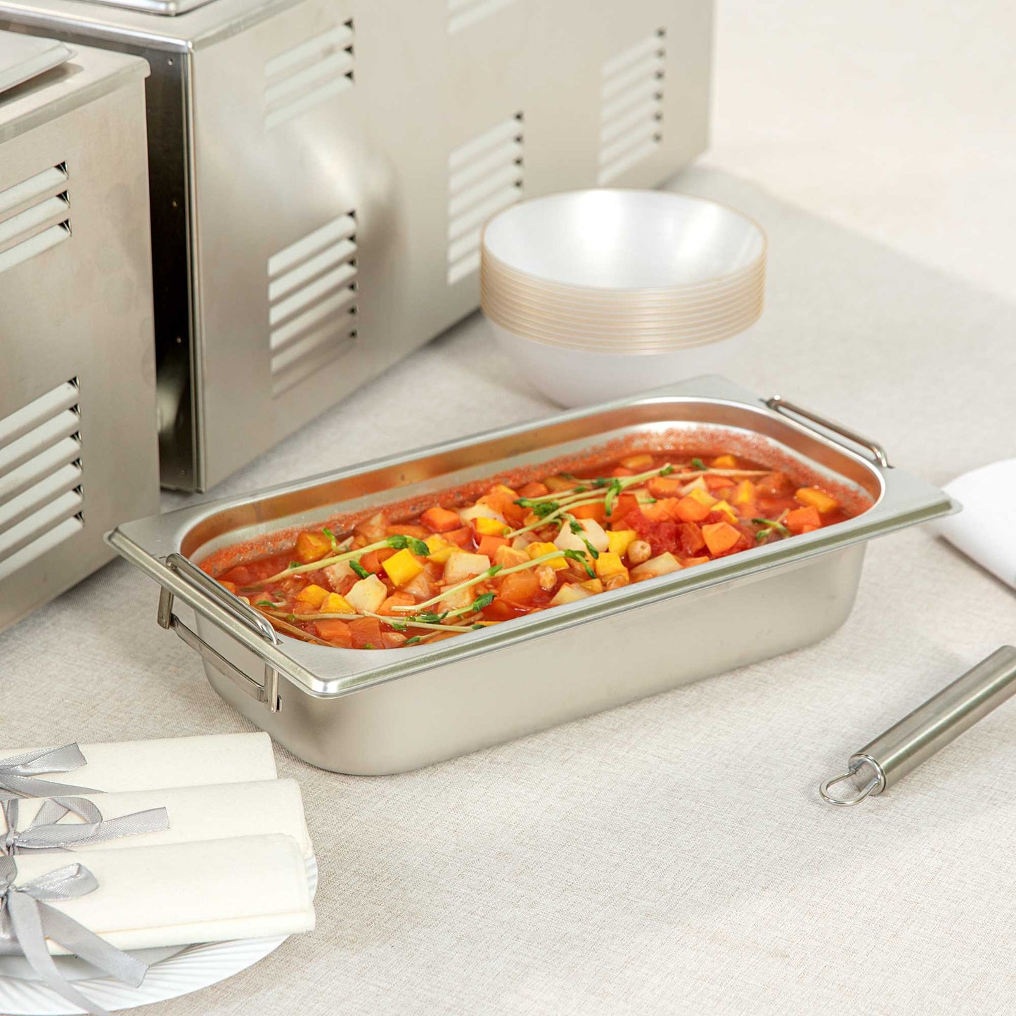 Met Lux Rectangle Stainless Steel 1/3 Size Steam Table Pan 2.5 Inch Deep - Anti Jam, Collapsible Handles - 1 count box