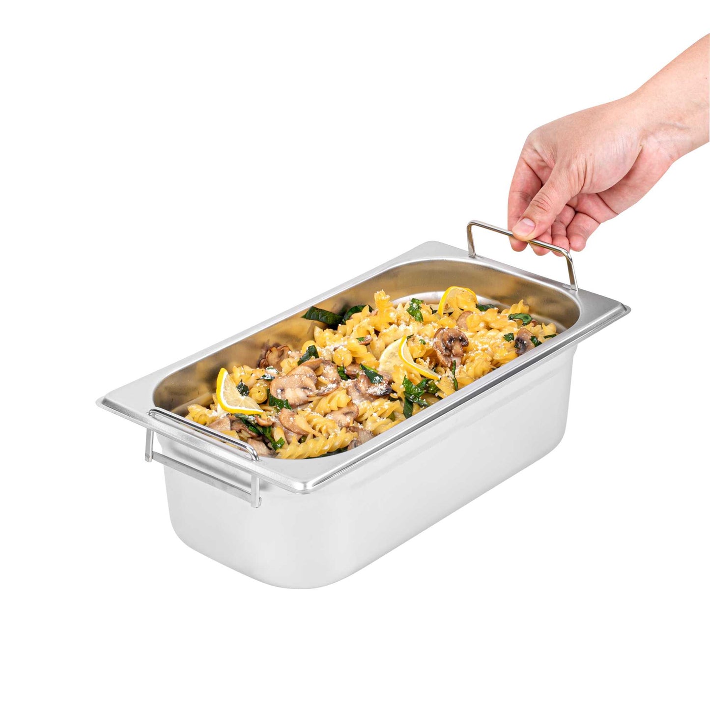 Met Lux Rectangle Stainless Steel 1/3 Size Steam Table Pan 4 Inch Deep - Anti Jam, Collapsible Handles - 1 count box
