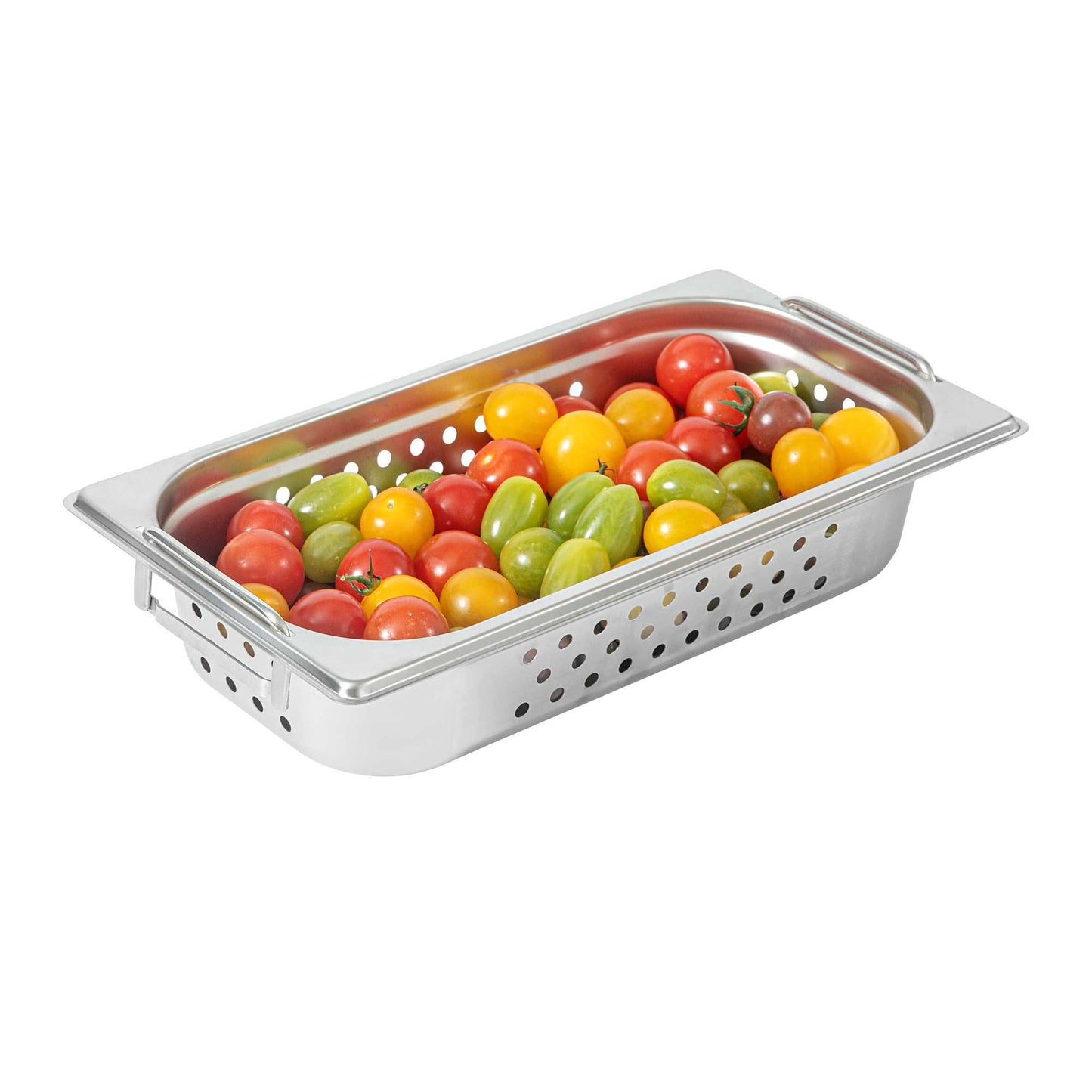 Met Lux Rectangle Stainless Steel 1/3 Size Steam Table Pan 2.5 Inch Deep - Perforated, Anti Jam, Collapsible Handles - 1 count box