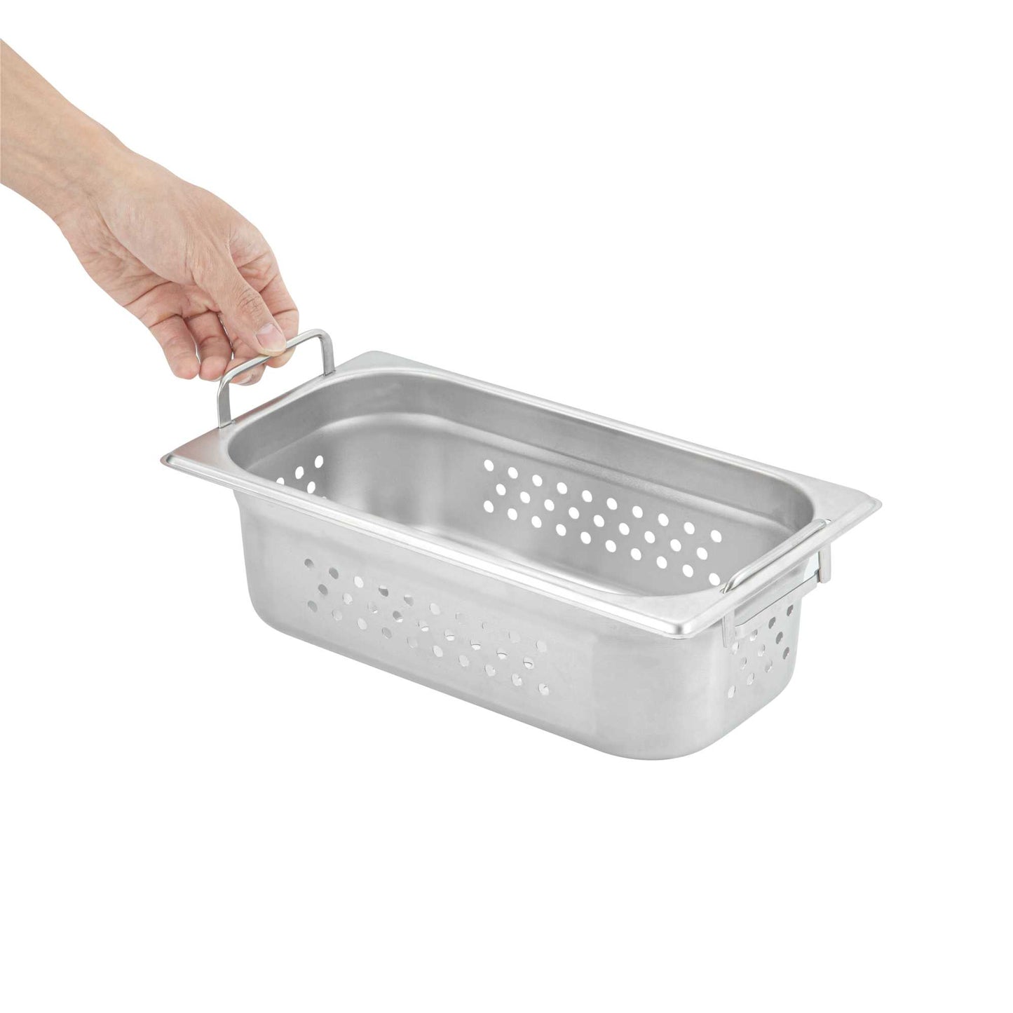 Met Lux Rectangle Stainless Steel 1/3 Size Steam Table Pan 4 Inch Deep - Perforated, Anti Jam, Collapsible Handles - 1 count box
