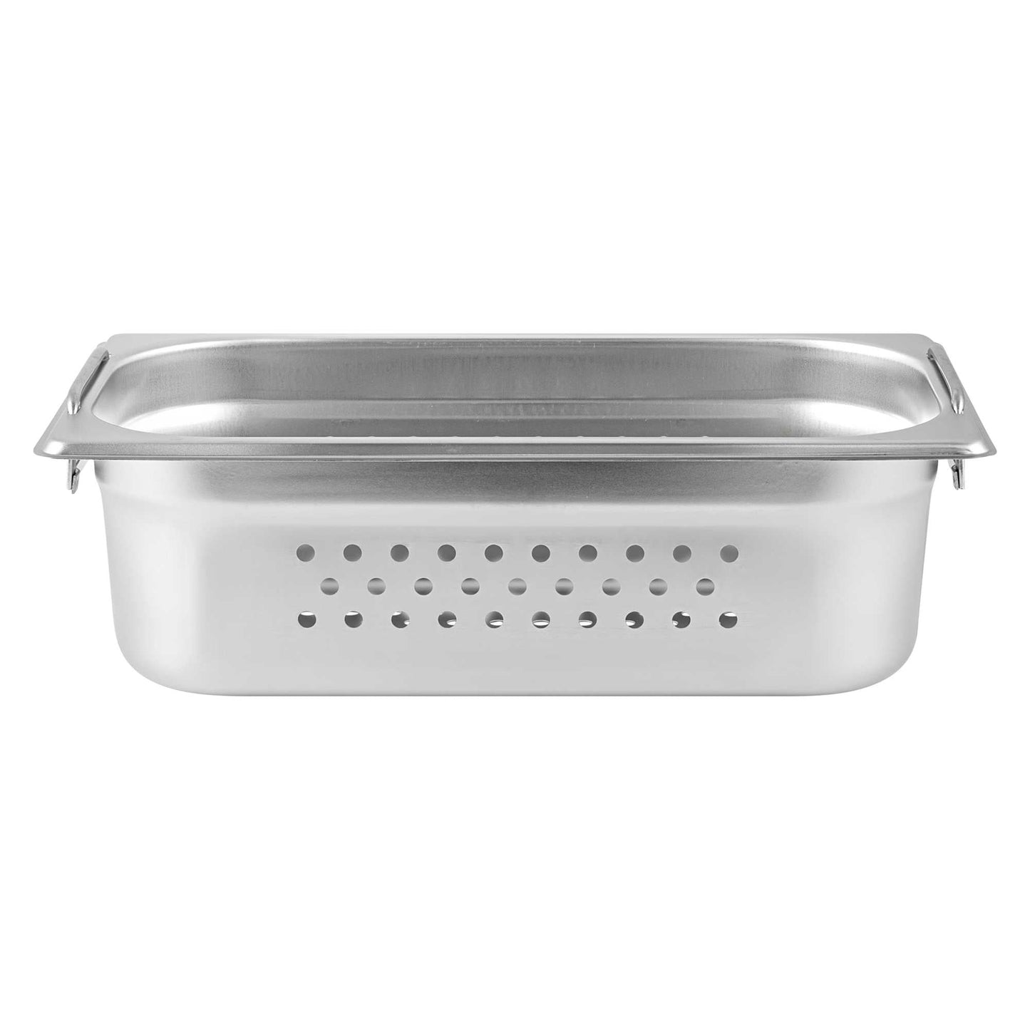 Met Lux Rectangle Stainless Steel 1/3 Size Steam Table Pan 4 Inch Deep - Perforated, Anti Jam, Collapsible Handles - 1 count box