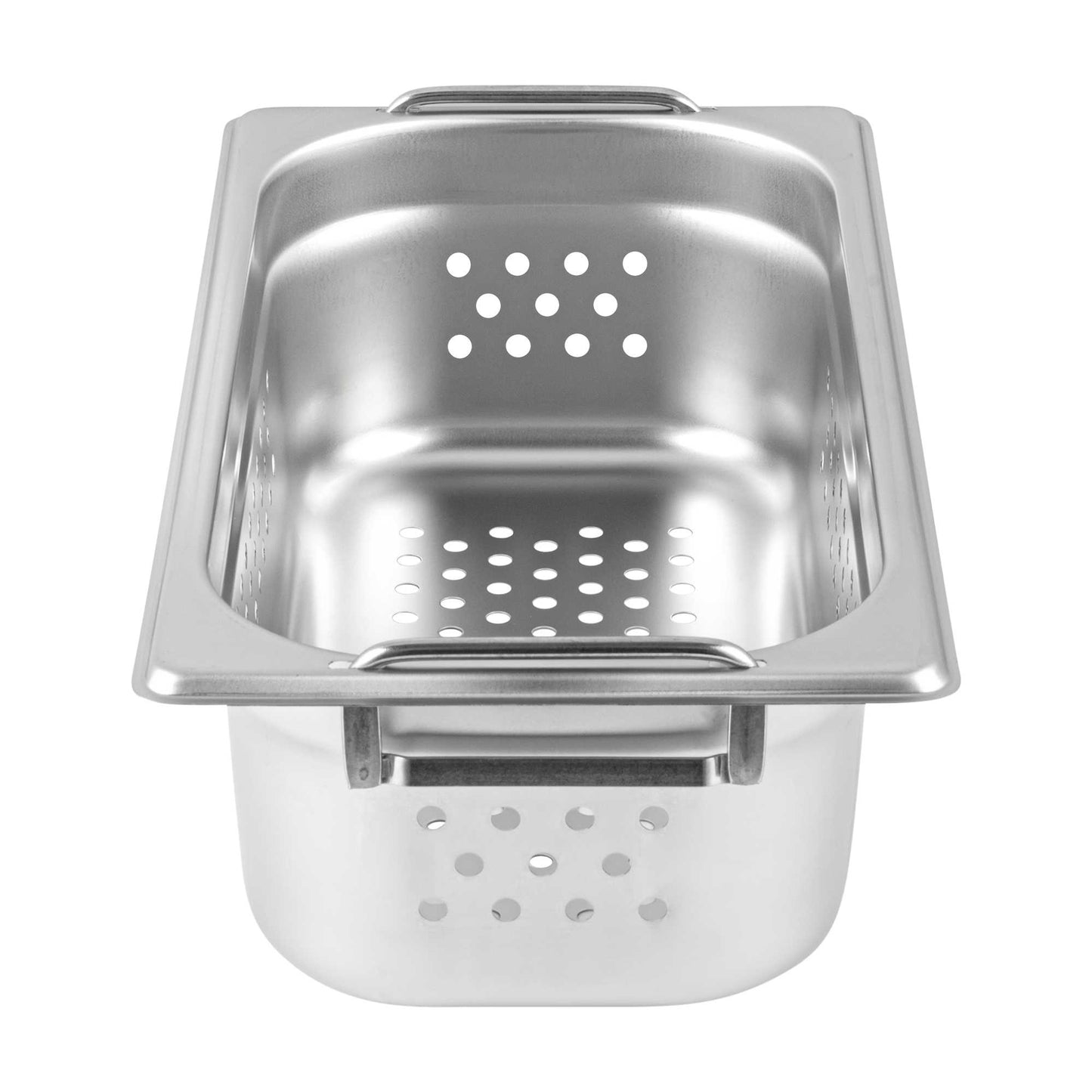 Met Lux Rectangle Stainless Steel 1/3 Size Steam Table Pan 4 Inch Deep - Perforated, Anti Jam, Collapsible Handles - 1 count box