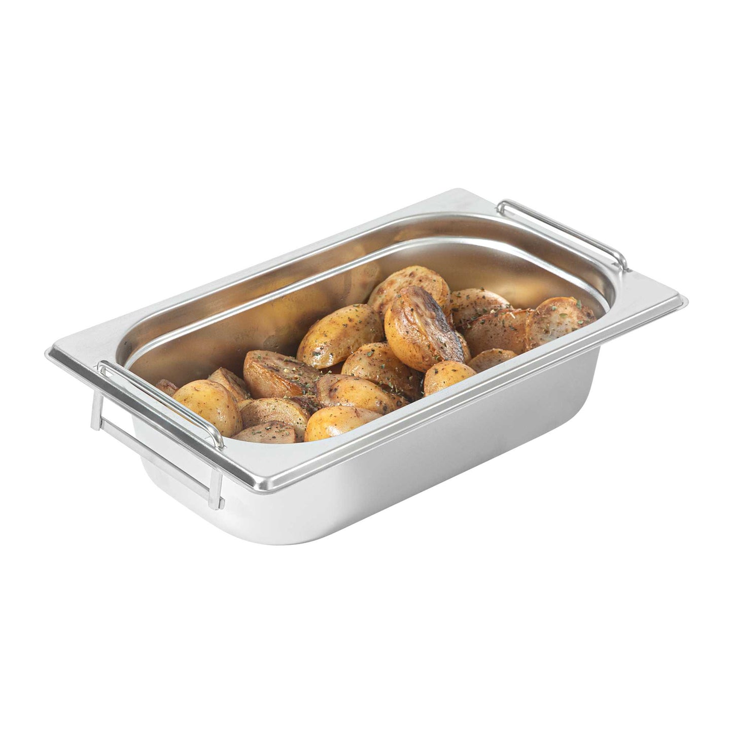 Met Lux Rectangle Stainless Steel 1/4 Size Steam Table Pan - 2.5 Inch Deep - Anti Jam, Collapsible Handles - 1 count box