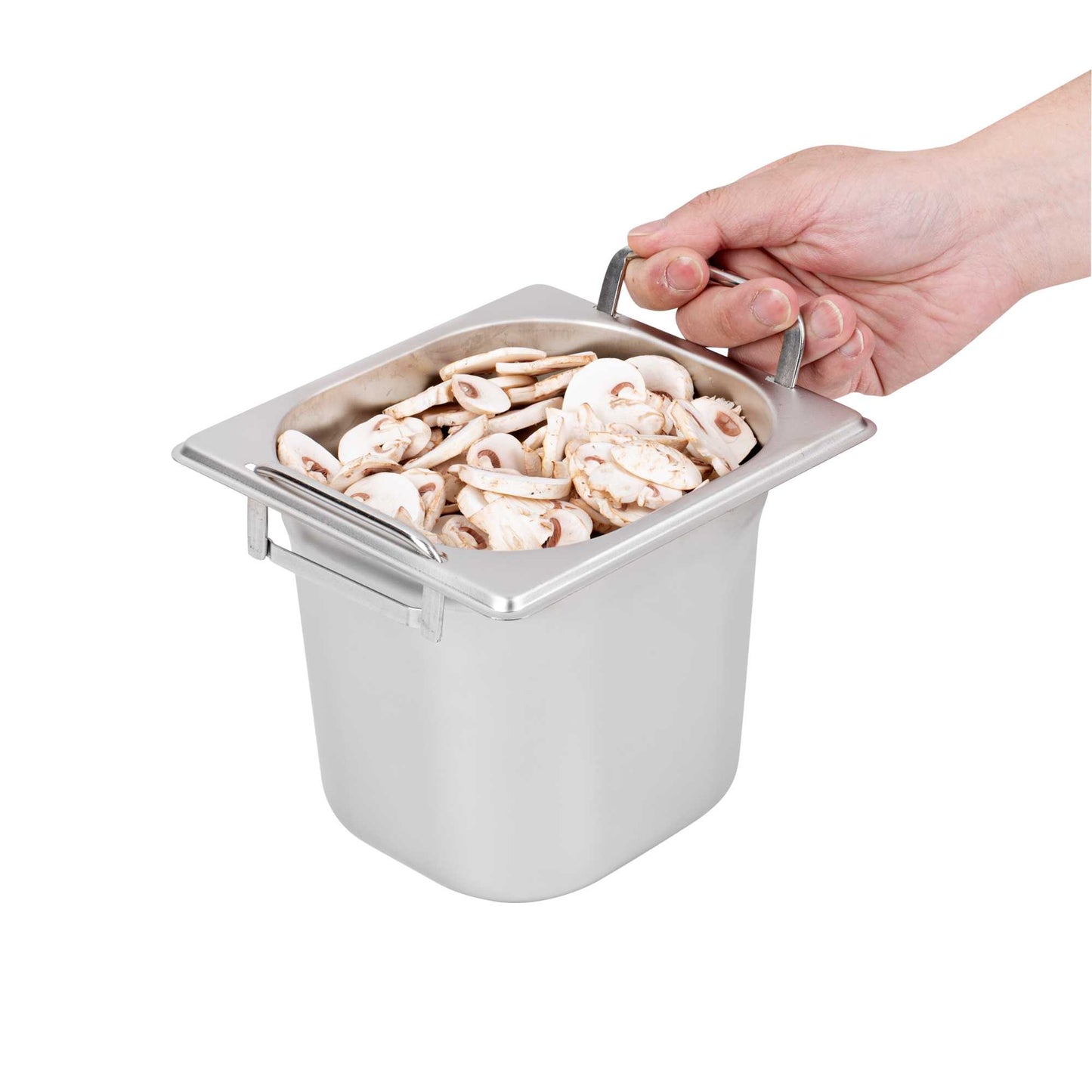 Met Lux Rectangle Stainless Steel 1/6 Size Steam Table Pan - Anti Jam, Collapsible Handles - 1 count box