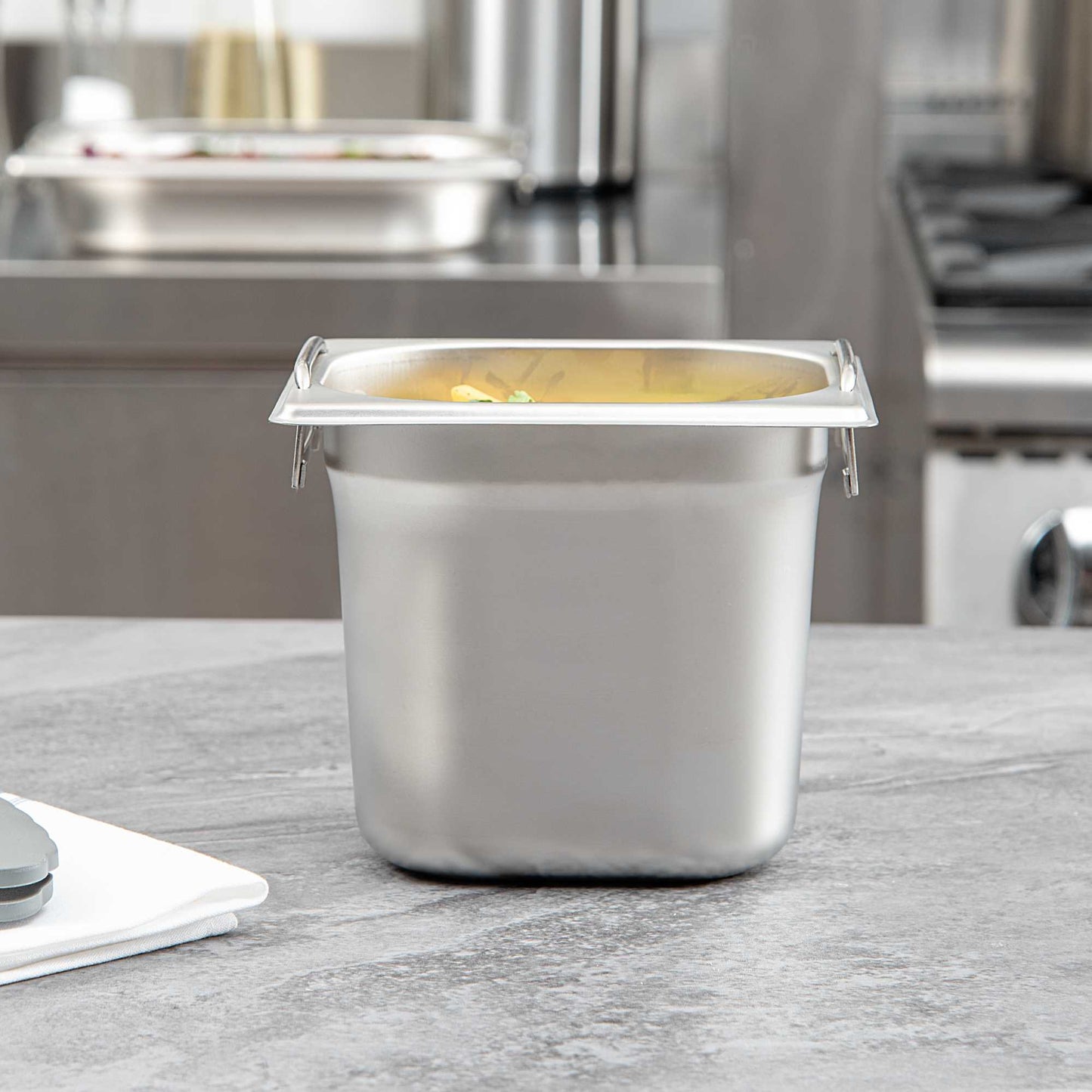 Met Lux Rectangle Stainless Steel 1/6 Size Steam Table Pan - Anti Jam, Collapsible Handles - 1 count box