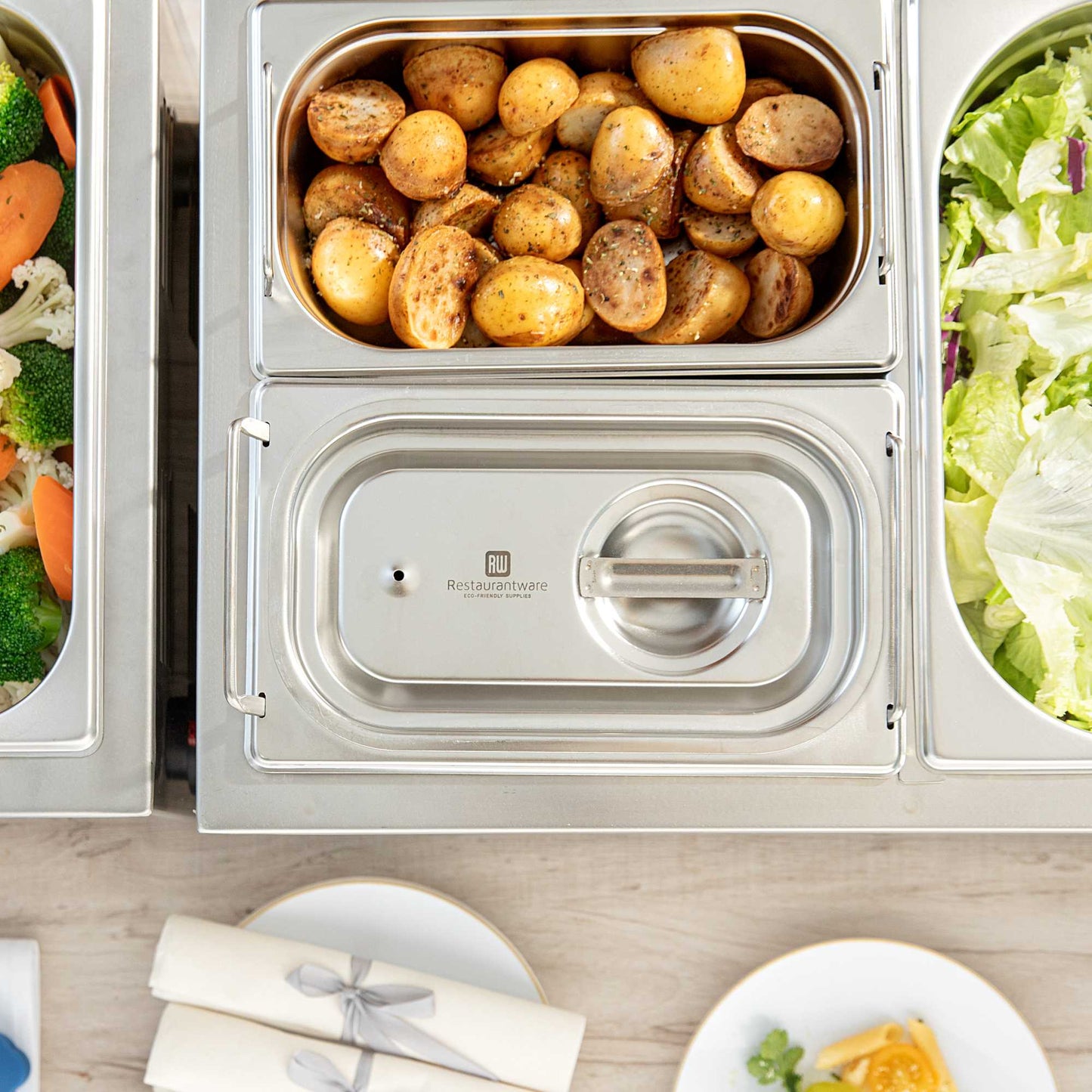 Met Lux Rectangle Stainless Steel Travel Lid - Fits 1/4 Size Steam Table Pan - 1 count box
