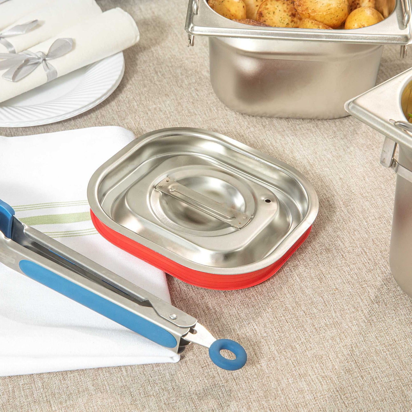 Met Lux Rectangle Stainless Steel Travel Lid - Fits 1/6 Size Steam Table Pan - 1 count box
