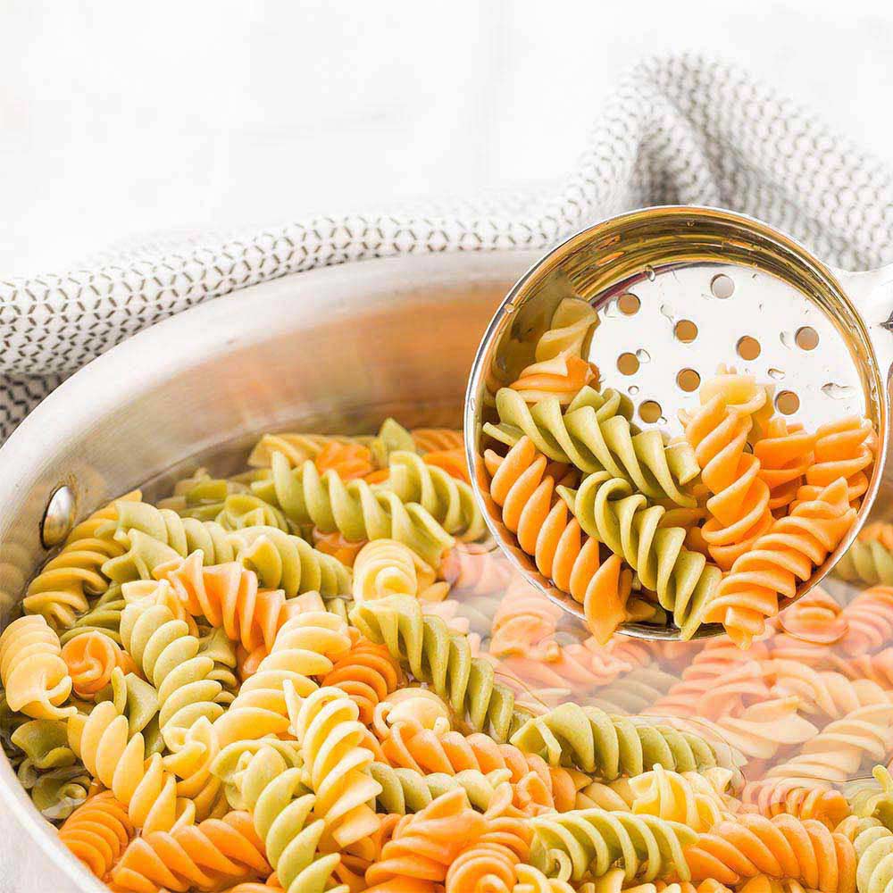 Met Lux 5 oz Stainless Steel Spoodle - Perforated, with Yellow Handle - 1 count box