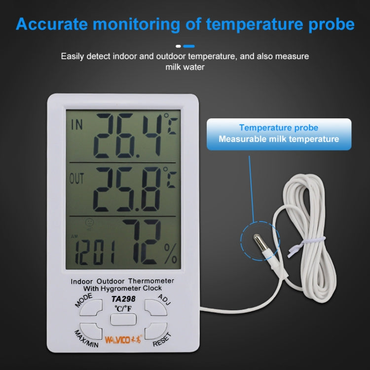 TA298 Digital LCD Humidity / Hygrometer and Thermometer with Extra Sensor Cable, TA298